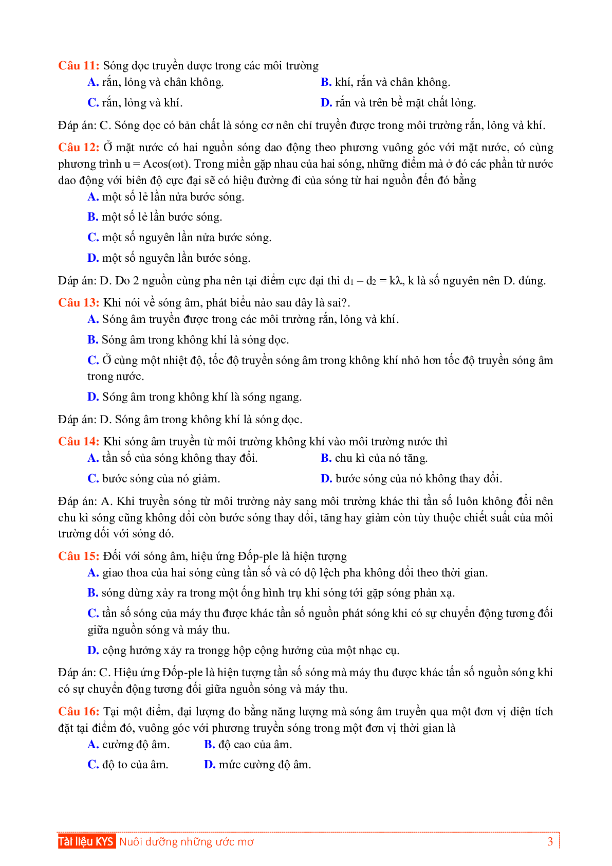 Bộ Đề 60 Câu Lý Thuyết Sóng Cơ Và Sóng Âm Môn Vật Lý Lớp 12 (trang 3)