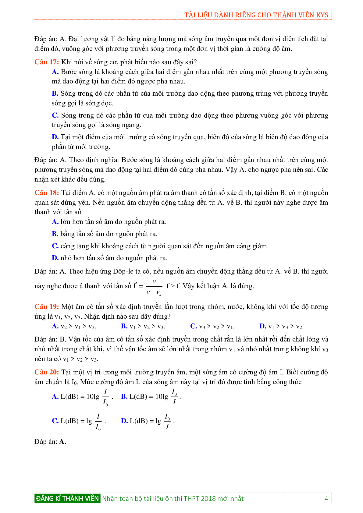 Bộ Đề 60 Câu Lý Thuyết Sóng Cơ Và Sóng Âm Môn Vật Lý Lớp 12 (trang 4)