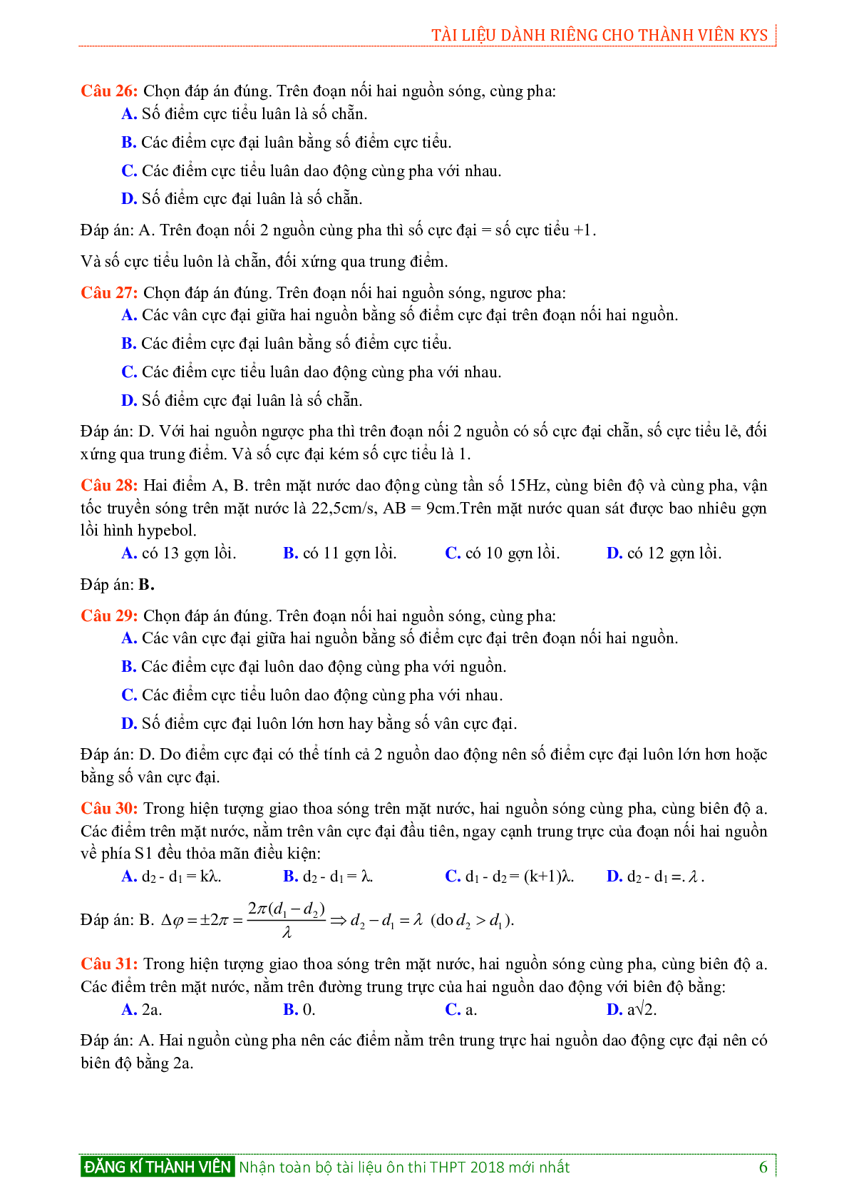Bộ Đề 60 Câu Lý Thuyết Sóng Cơ Và Sóng Âm Môn Vật Lý Lớp 12 (trang 6)
