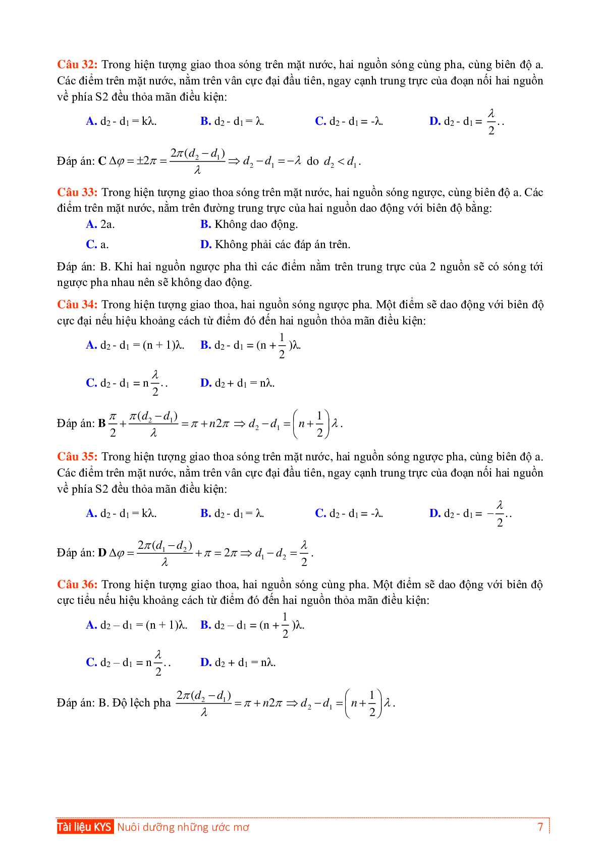 Bộ Đề 60 Câu Lý Thuyết Sóng Cơ Và Sóng Âm Môn Vật Lý Lớp 12 (trang 7)