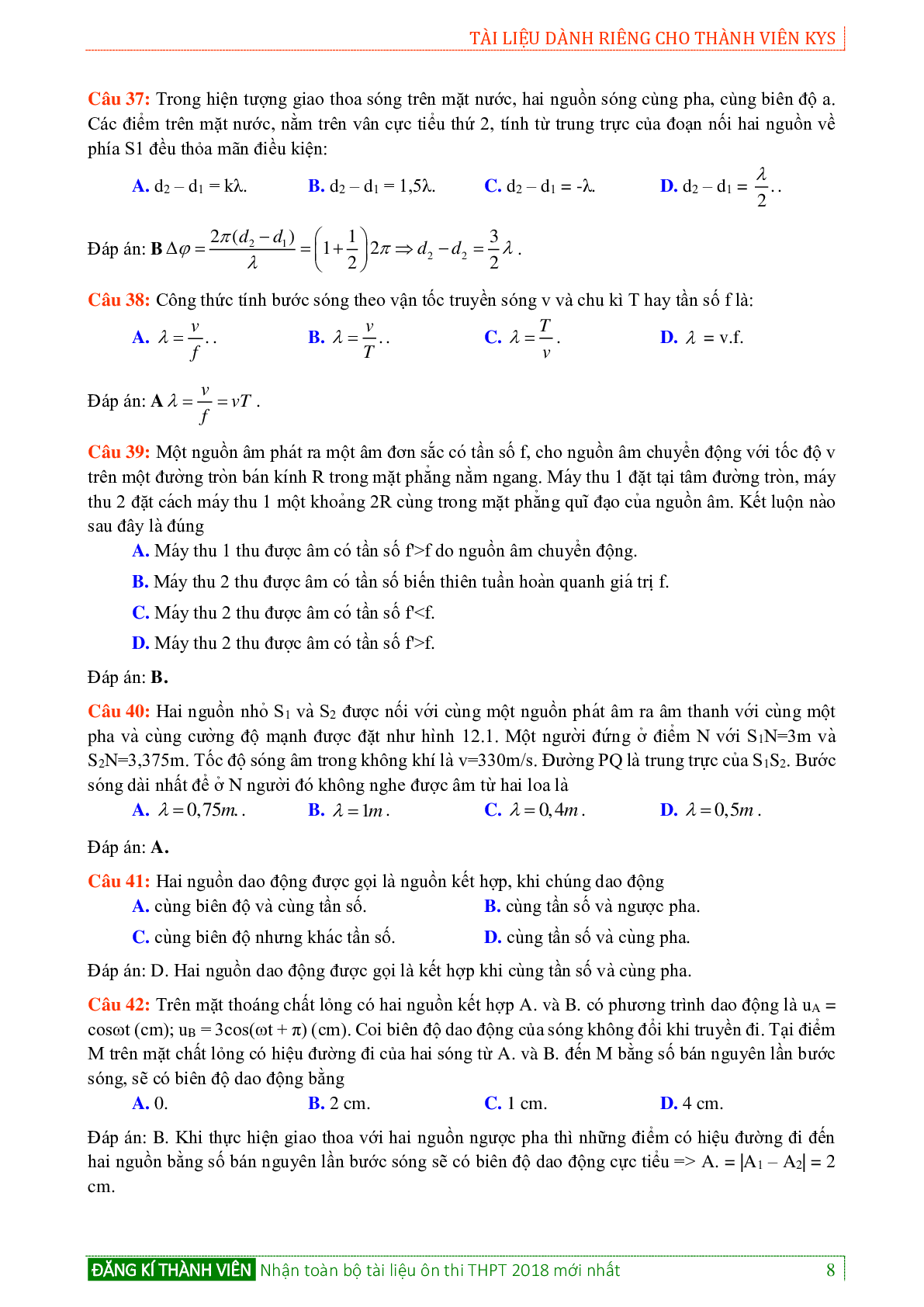 Bộ Đề 60 Câu Lý Thuyết Sóng Cơ Và Sóng Âm Môn Vật Lý Lớp 12 (trang 8)