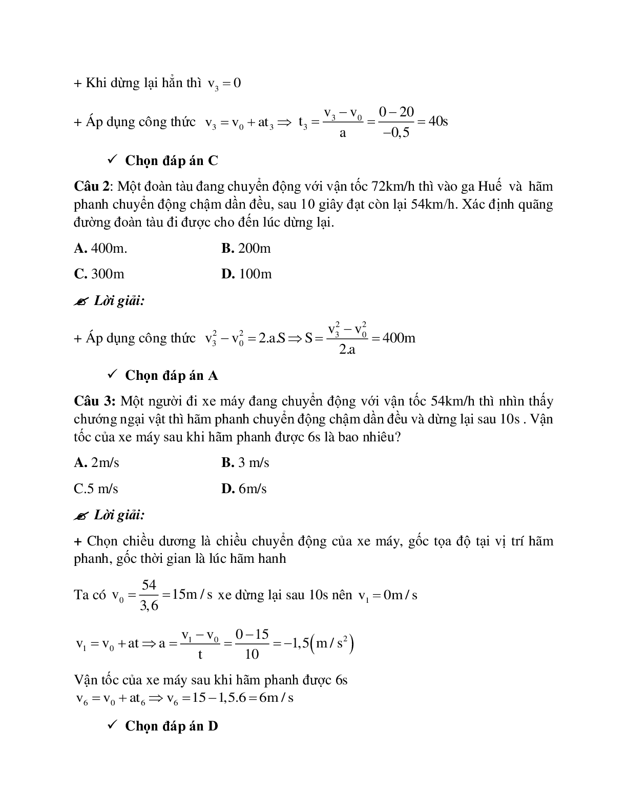 Phương pháp giải và bài tập về Xác định vận tốc, gia tốc, quãng đường đi của một vật trong chuyển động thẳng biến đổi đều (trang 2)