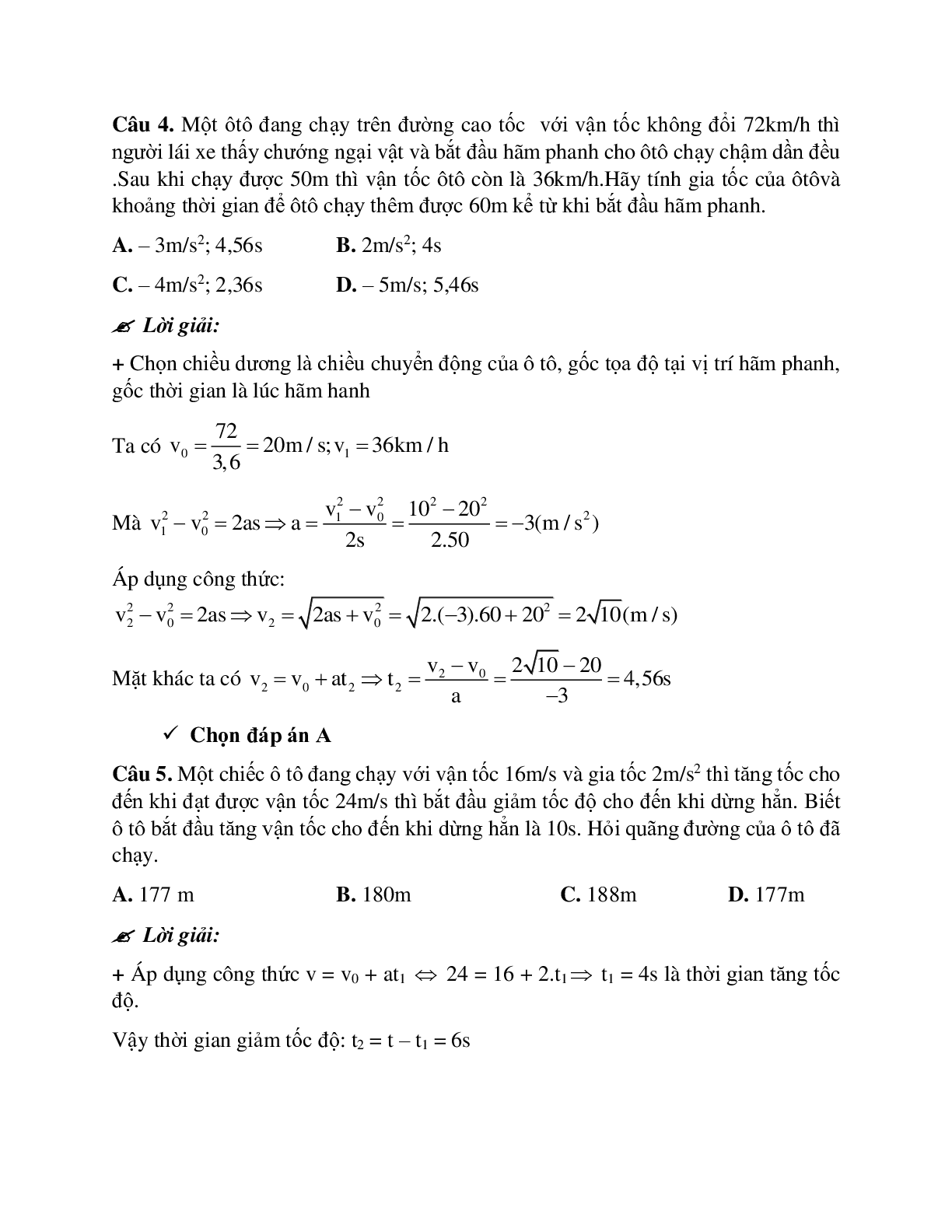 Phương pháp giải và bài tập về Xác định vận tốc, gia tốc, quãng đường đi của một vật trong chuyển động thẳng biến đổi đều (trang 3)
