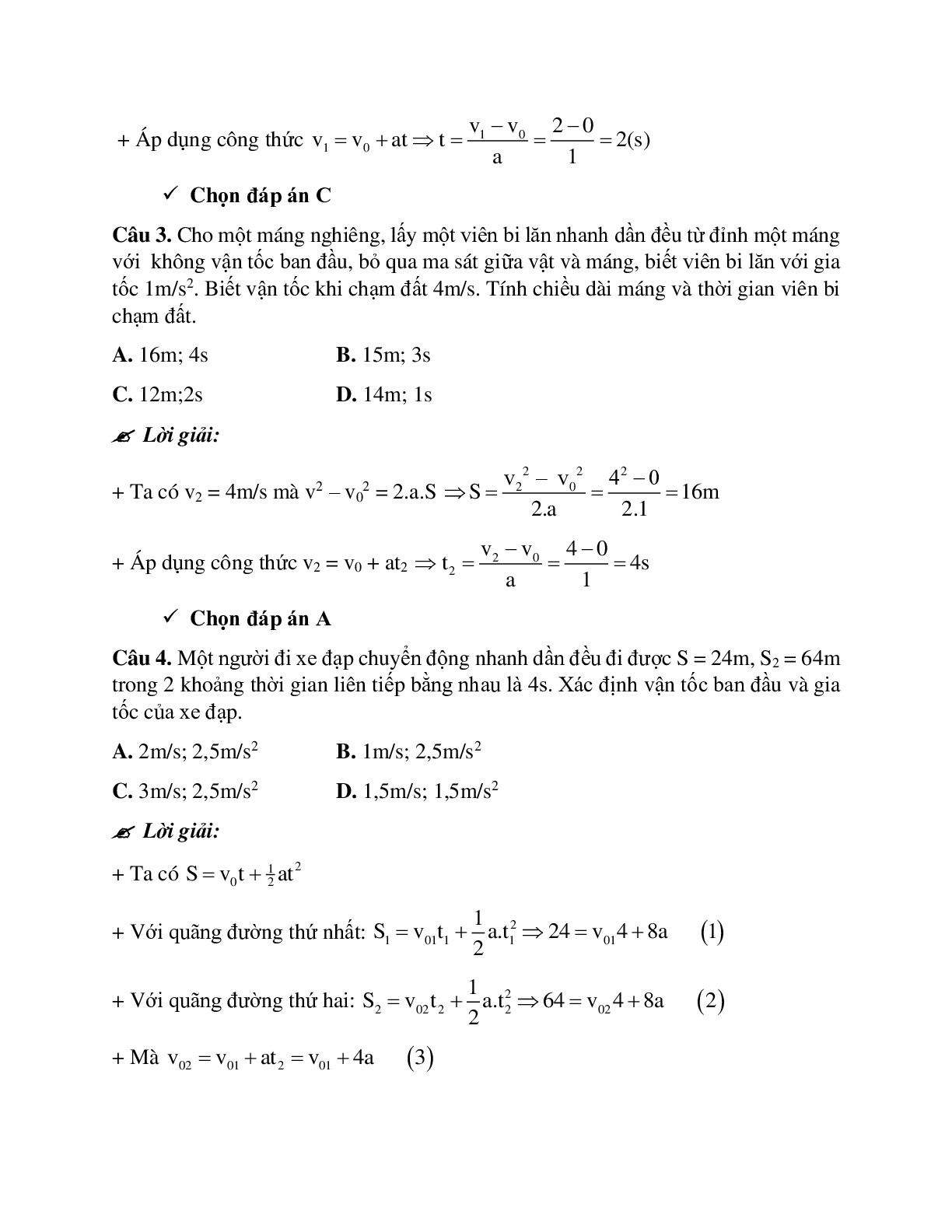 Phương pháp giải và bài tập về Xác định vận tốc, gia tốc, quãng đường đi của một vật trong chuyển động thẳng biến đổi đều (trang 7)