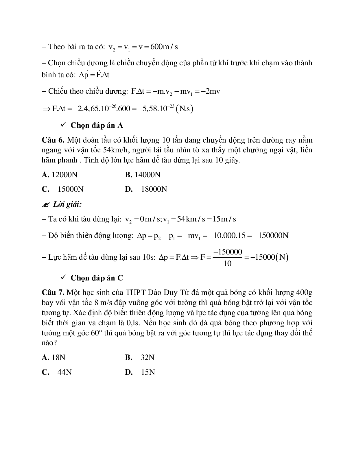 Phương pháp giải và bài tập về Xác định tổng động lượng, độ biến thiên động lượng và lực tác dụng (trang 8)
