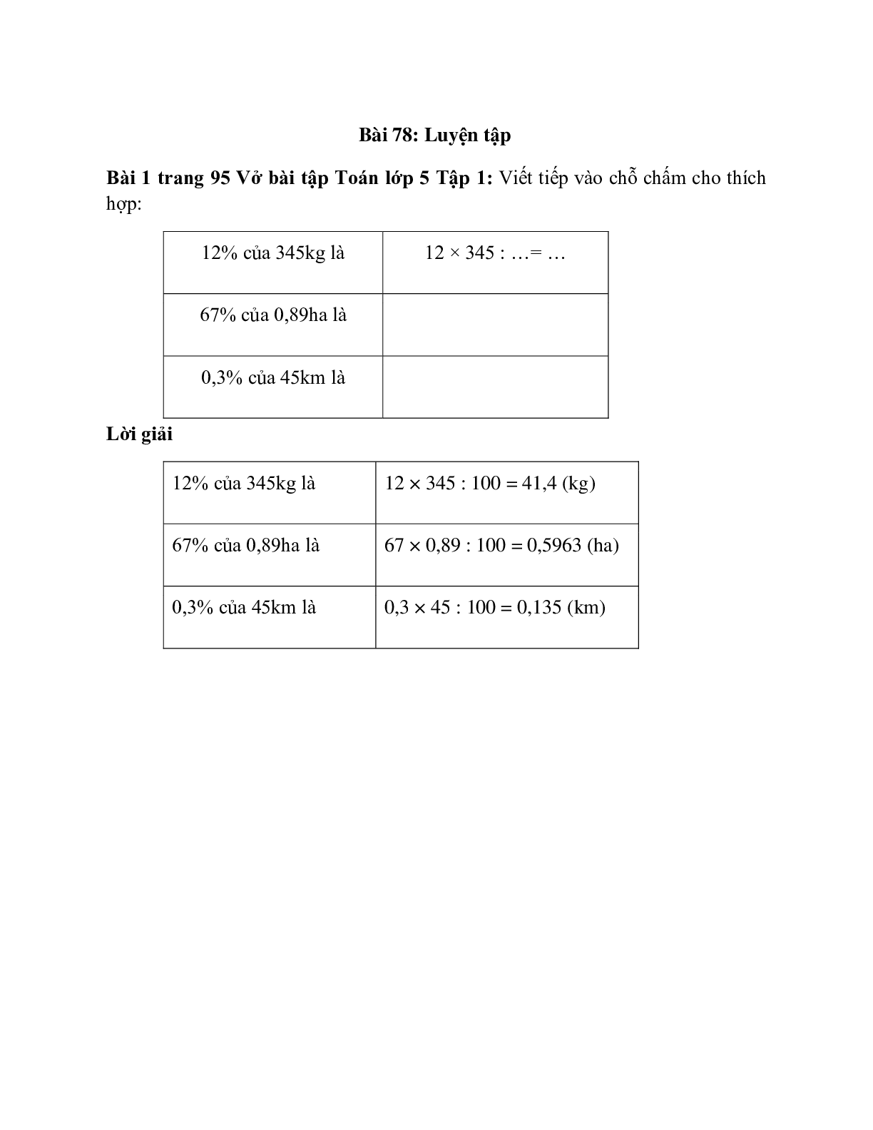 Viết tiếp vào chỗ chấm cho thích hợp: Bài 1 trang 95 Vở bài tập Toán lớp 5 Tập 1 (trang 1)