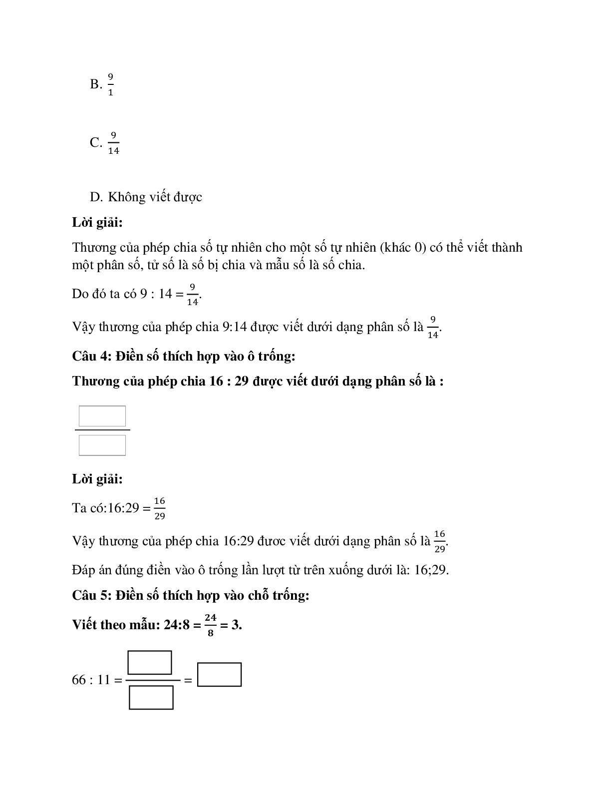 26 câu Trắc nghiệm Phân số và phép chia số tự nhiên có đáp án 2023 – Toán lớp 4 (trang 2)
