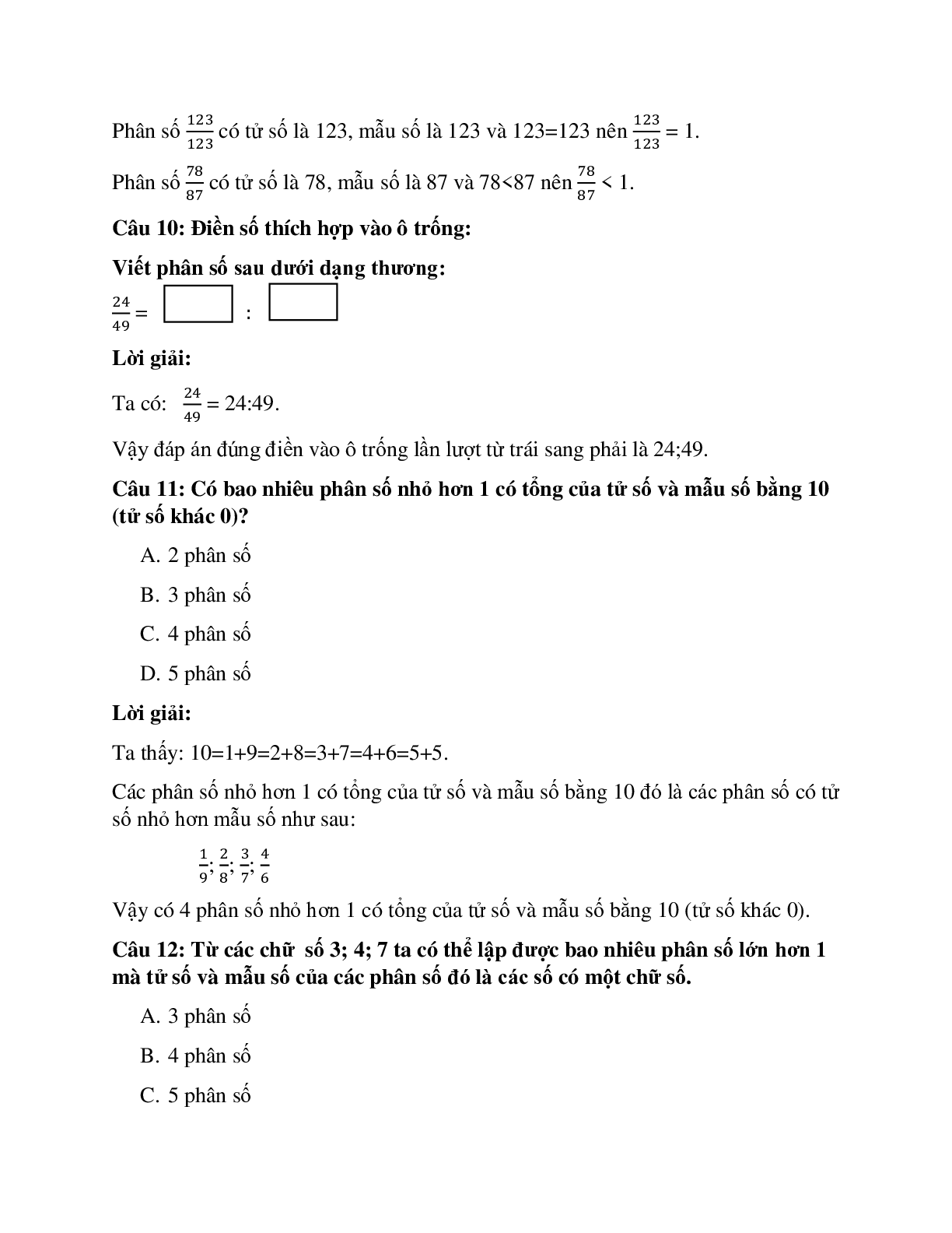 26 câu Trắc nghiệm Phân số và phép chia số tự nhiên có đáp án 2023 – Toán lớp 4 (trang 5)