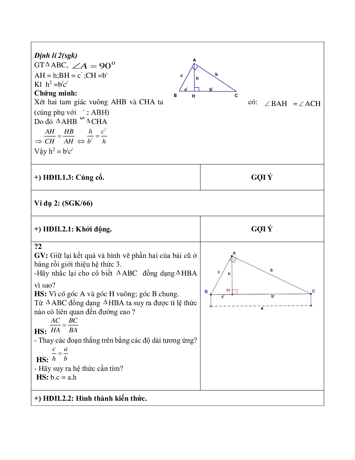 Giáo án Hình học 9 chương 1 bài 1: Hệ thức giữa cạnh và đường cao trong tam giác vuông mới nhất (trang 7)