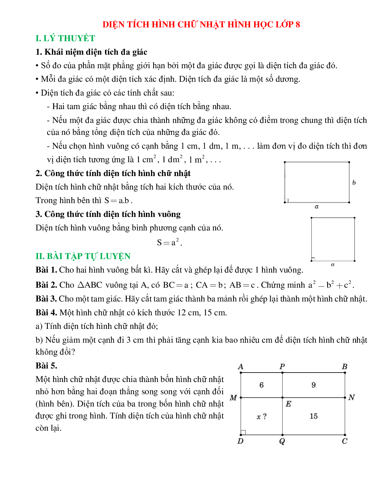 Diện tích hình chữ nhật hình học lớp 8 (trang 1)