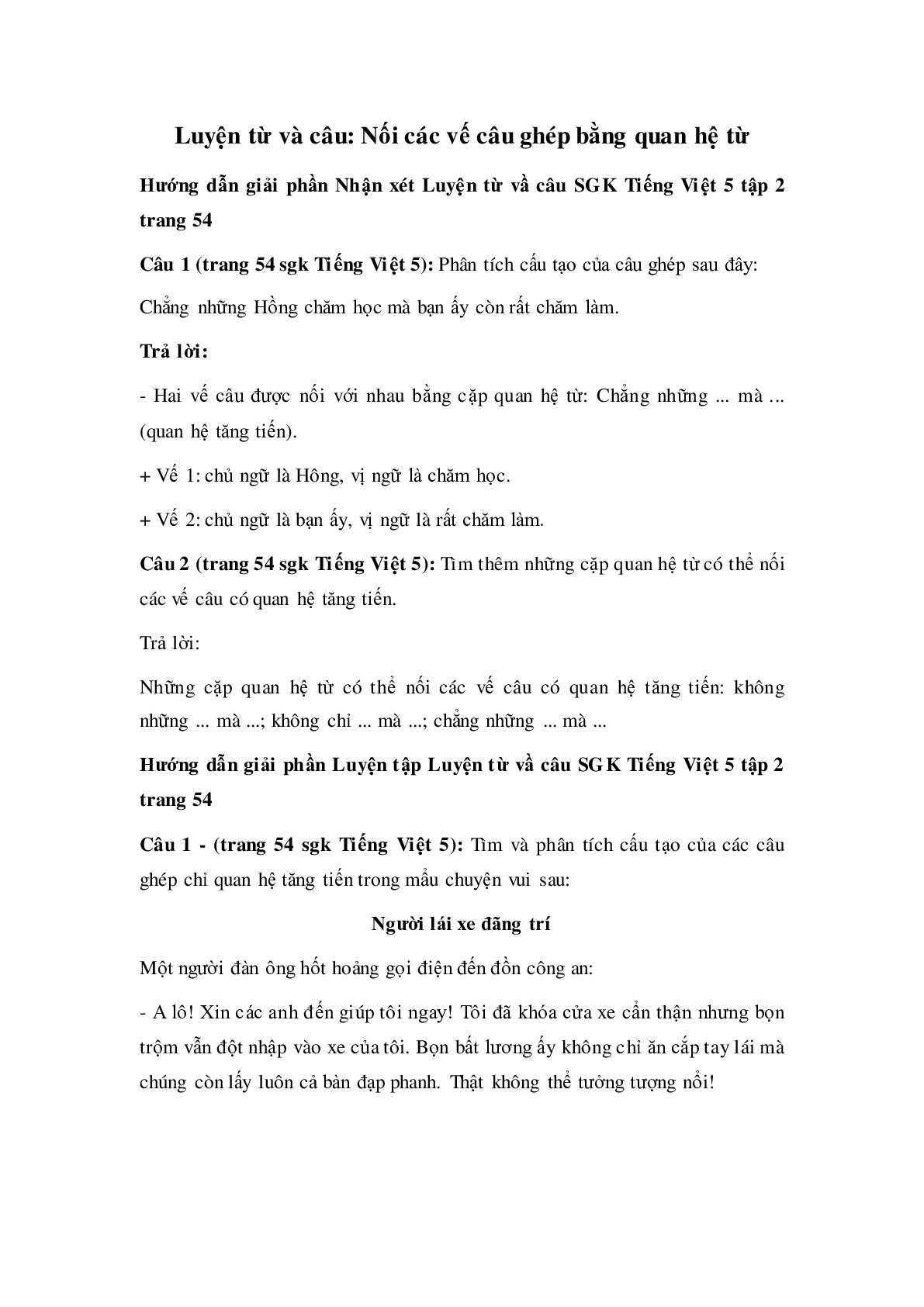 Soạn Tiếng Việt lớp 5: Luyện từ và câu: Nối các vế câu ghép bằng quan hệ từ mới nhất (trang 1)