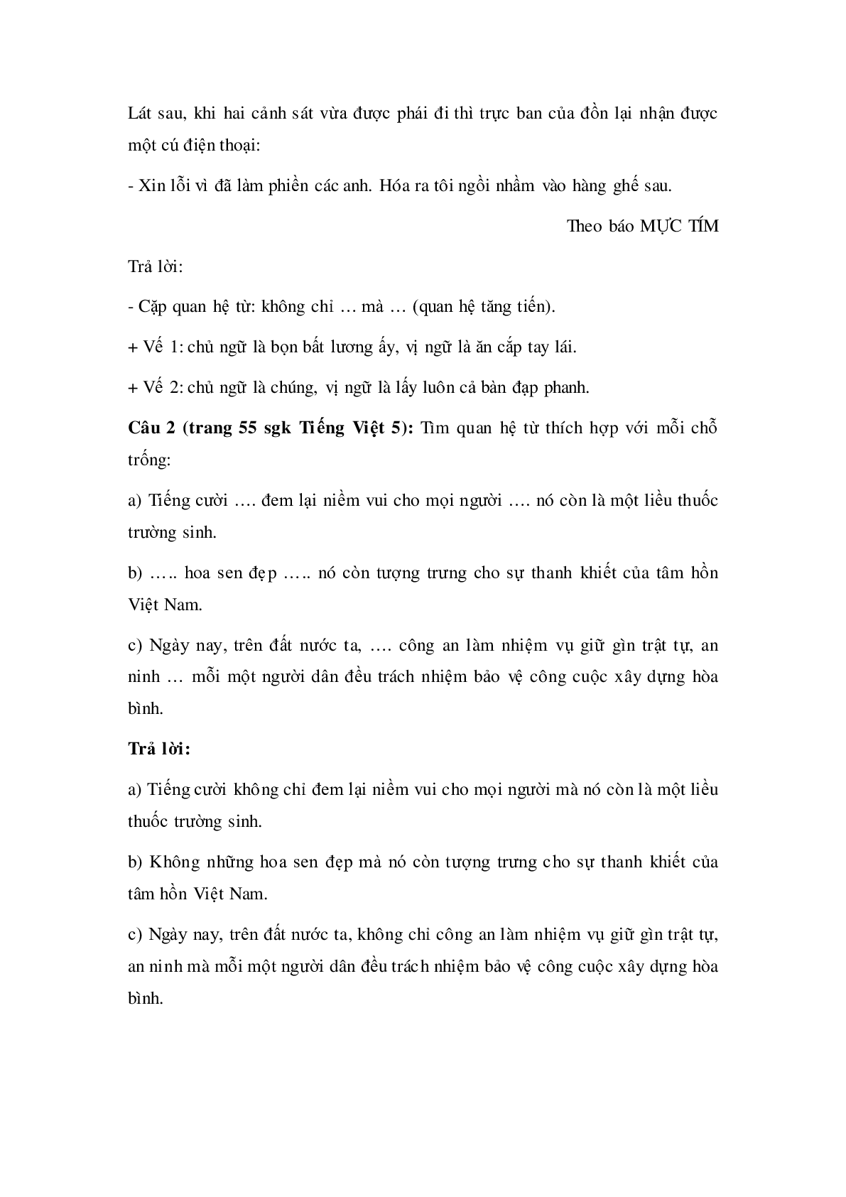 Soạn Tiếng Việt lớp 5: Luyện từ và câu: Nối các vế câu ghép bằng quan hệ từ mới nhất (trang 2)