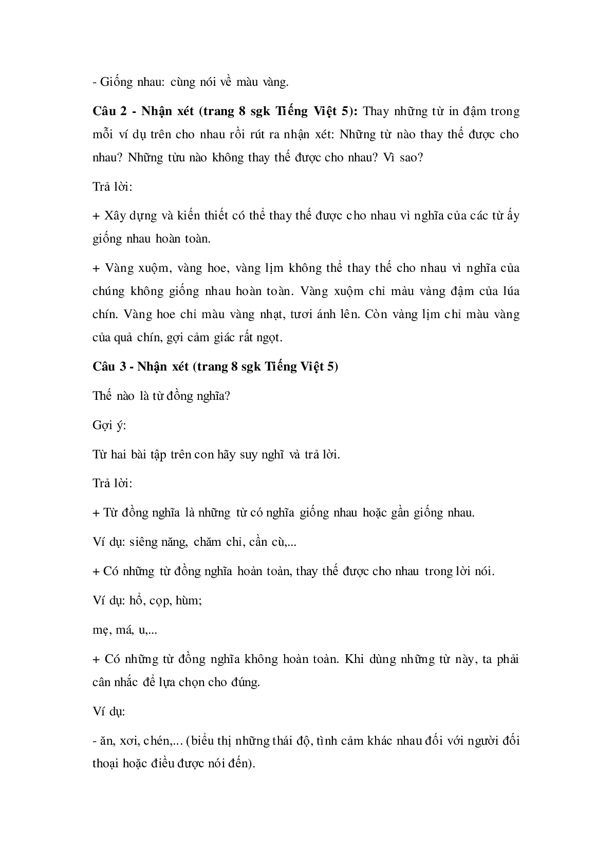 Soạn Tiếng Việt lớp 5: Luyện từ và câu- Từ đồng nghĩa mới nhất (trang 2)