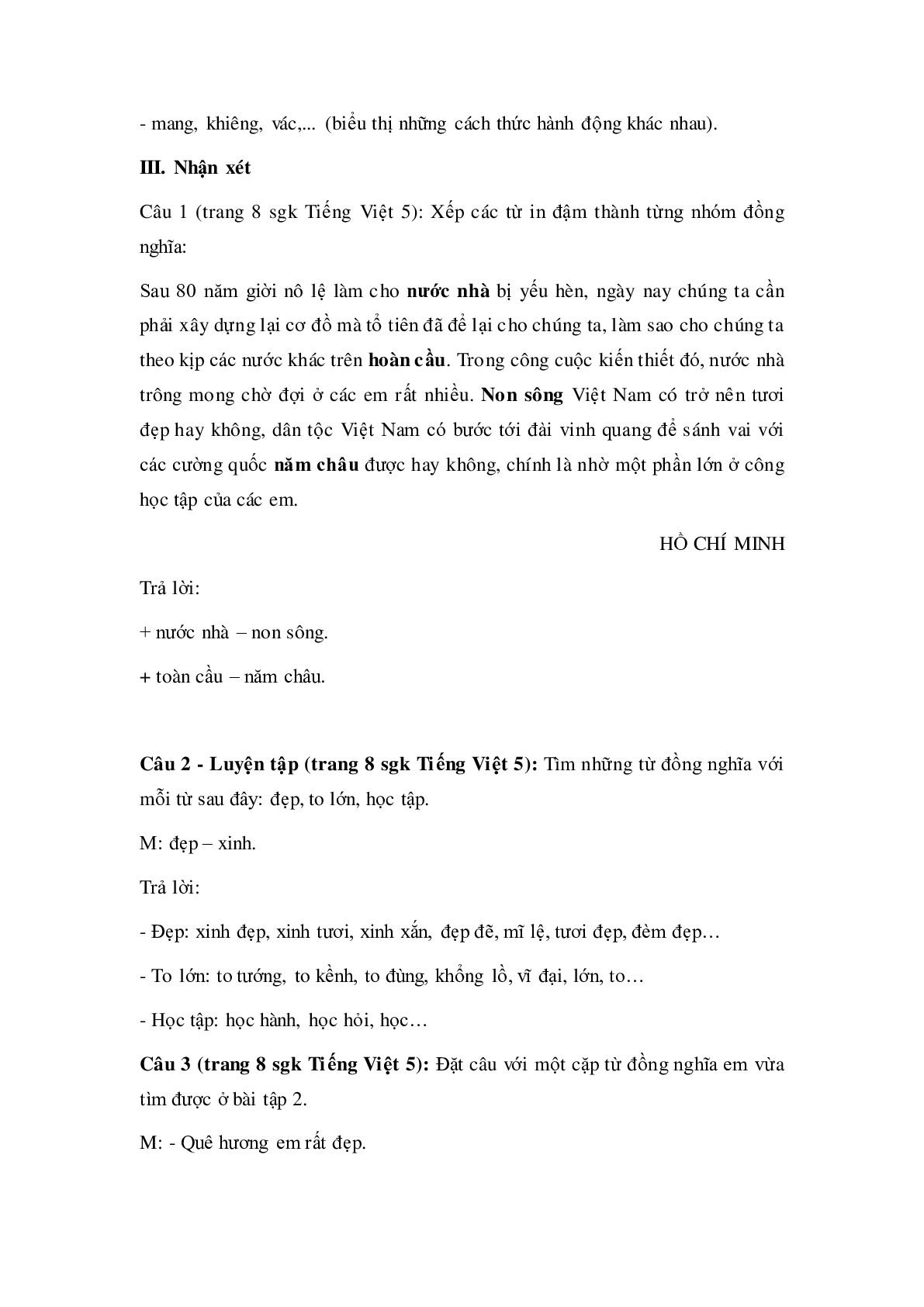 Soạn Tiếng Việt lớp 5: Luyện từ và câu- Từ đồng nghĩa mới nhất (trang 3)