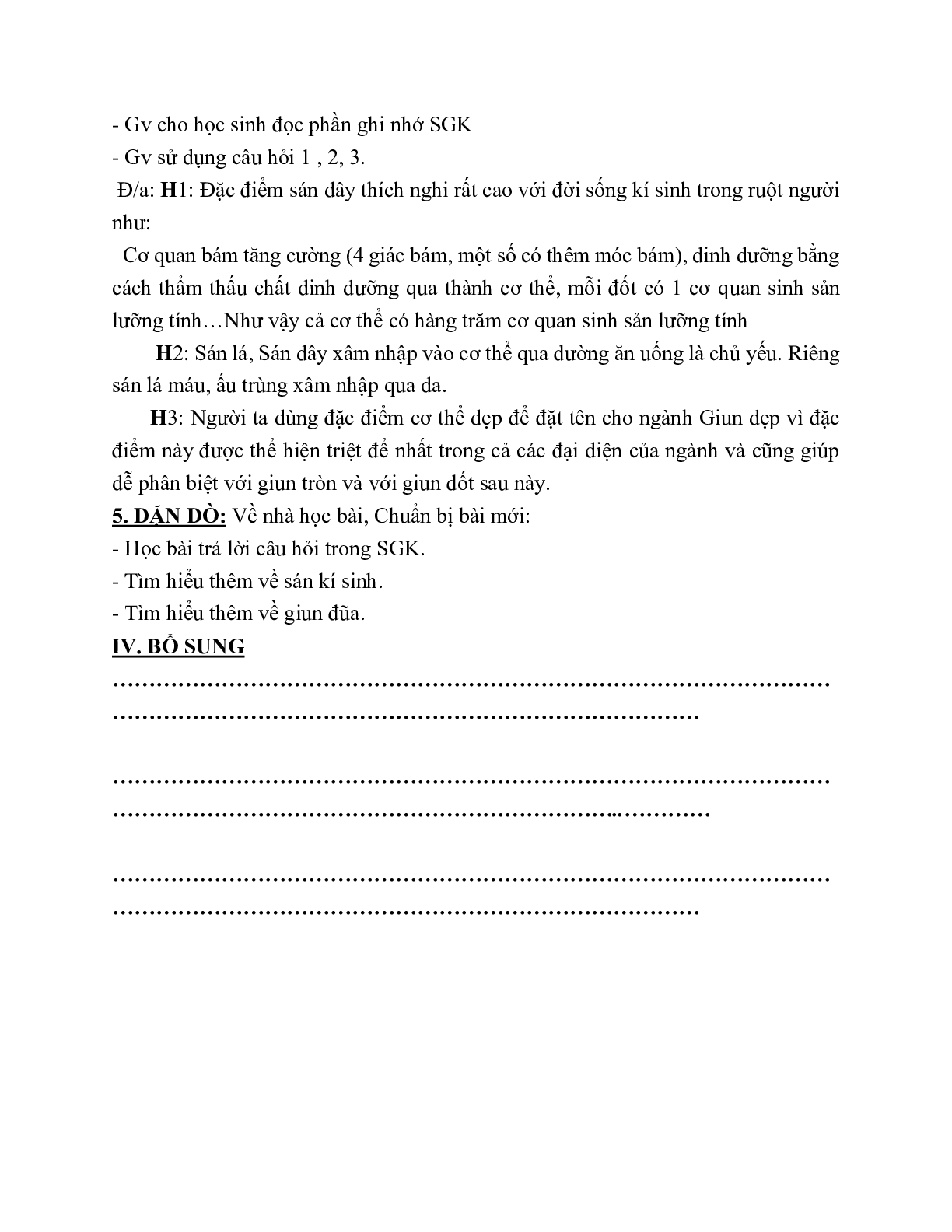 Giáo án Sinh học 7 Bài 12: Một số giun dẹp khác và đặc điểm chung của ngành Giun dẹp mới nhất - CV5512 (trang 5)