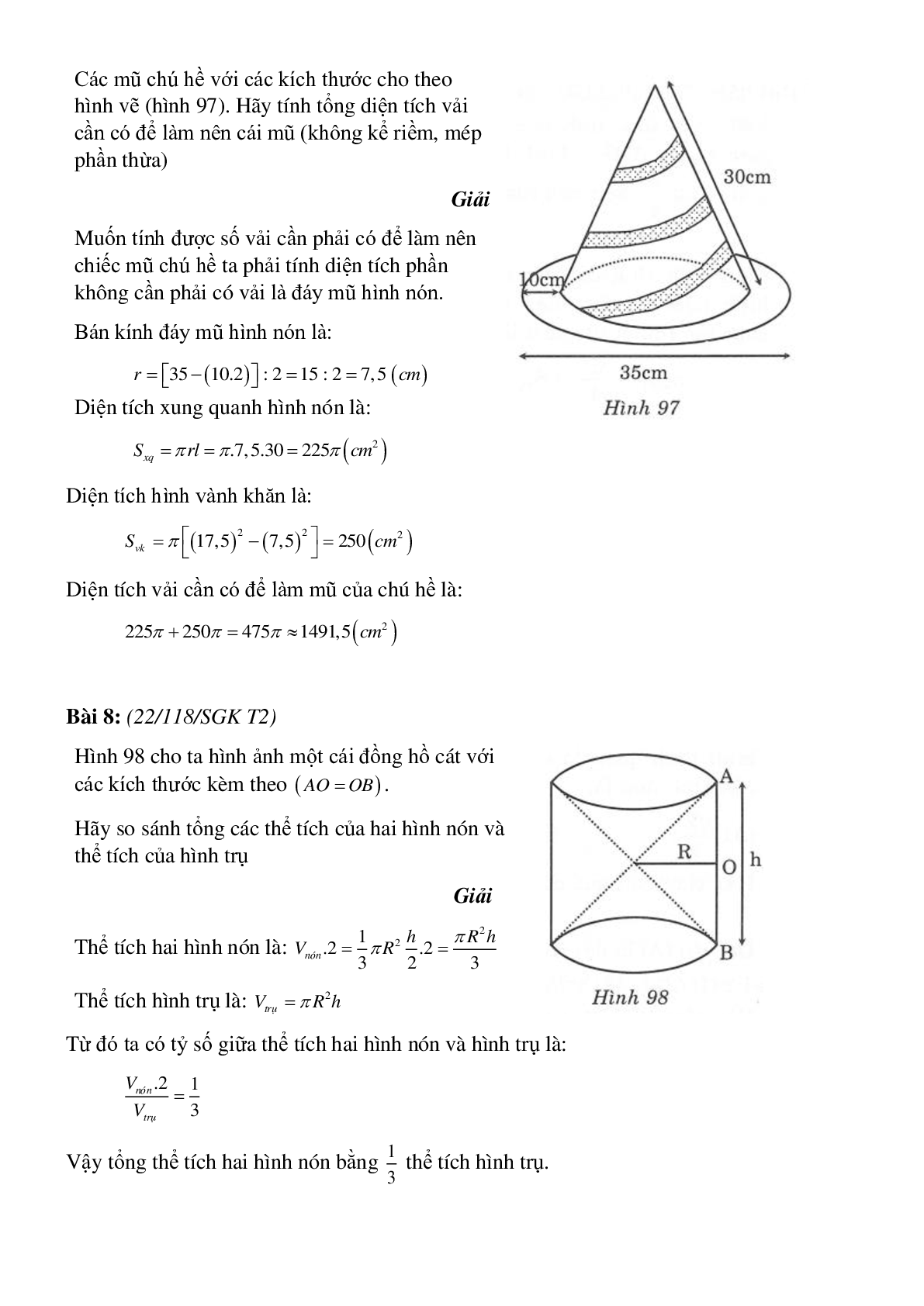 50 Bài tập Hình nón - Hình nón cụt - Diện tích xung quanh và thể tích của hình nón, hình nón cụt (có đáp án)- Toán 9 (trang 6)