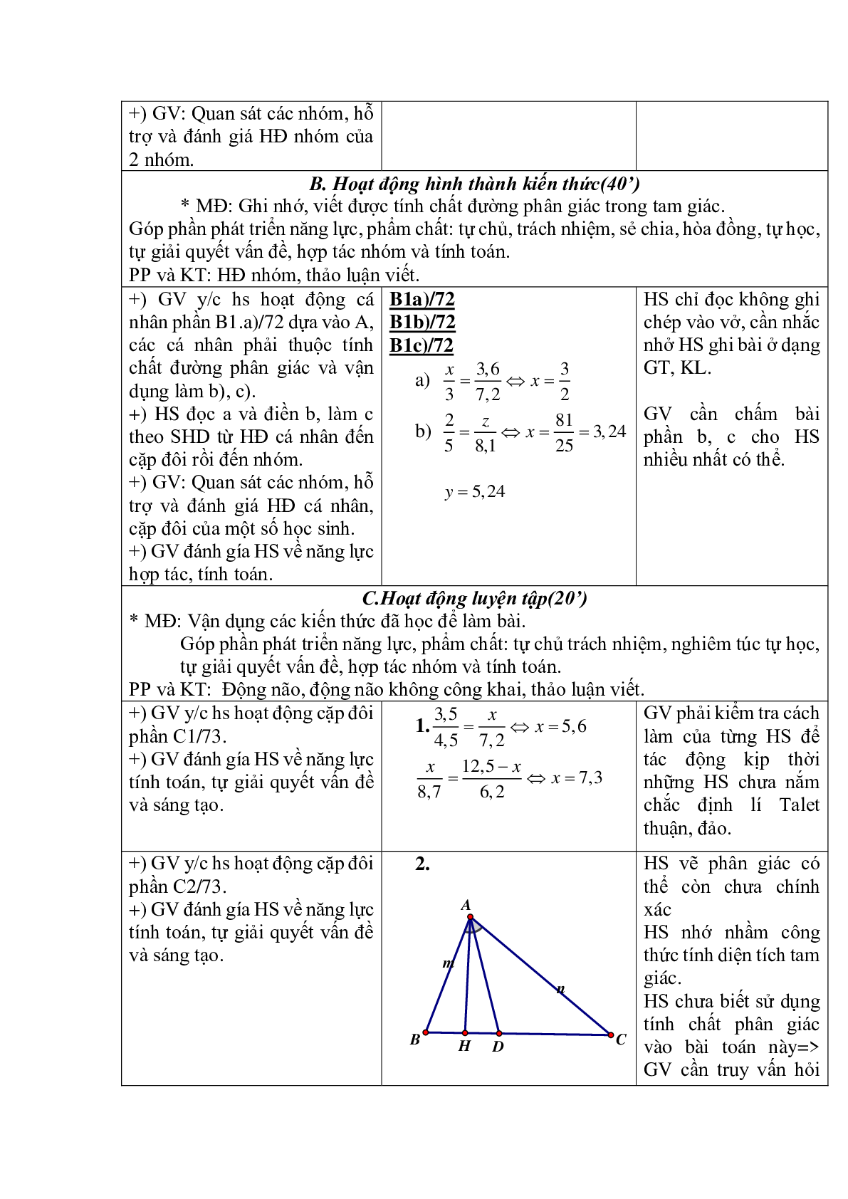 Giáo án Tính chất đường phân giác trong tam giác (2023) - Toán 8 (trang 2)