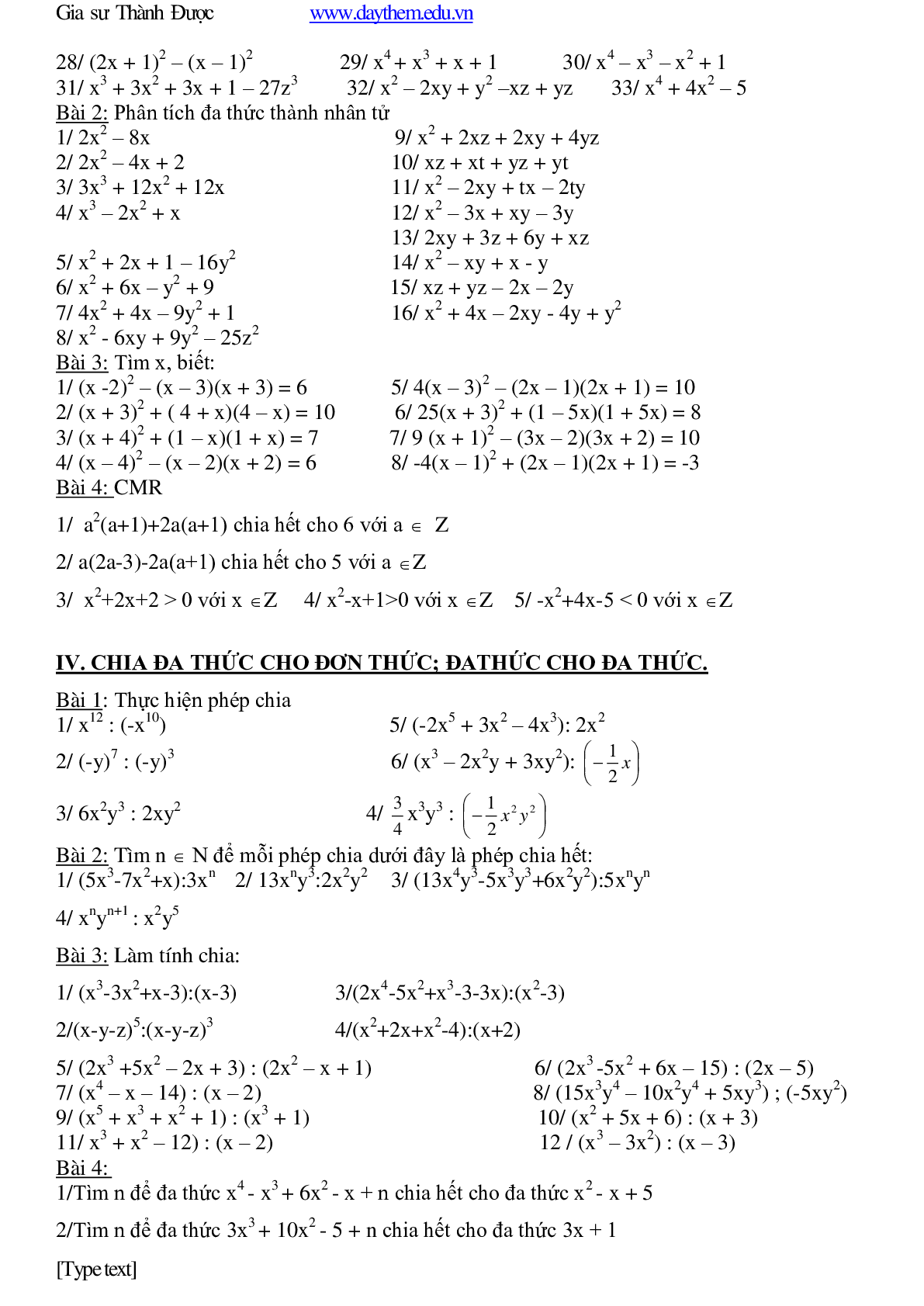 Bài tập ôn tập toán 8 học kì 1 cơ bản, nâng cao (trang 4)
