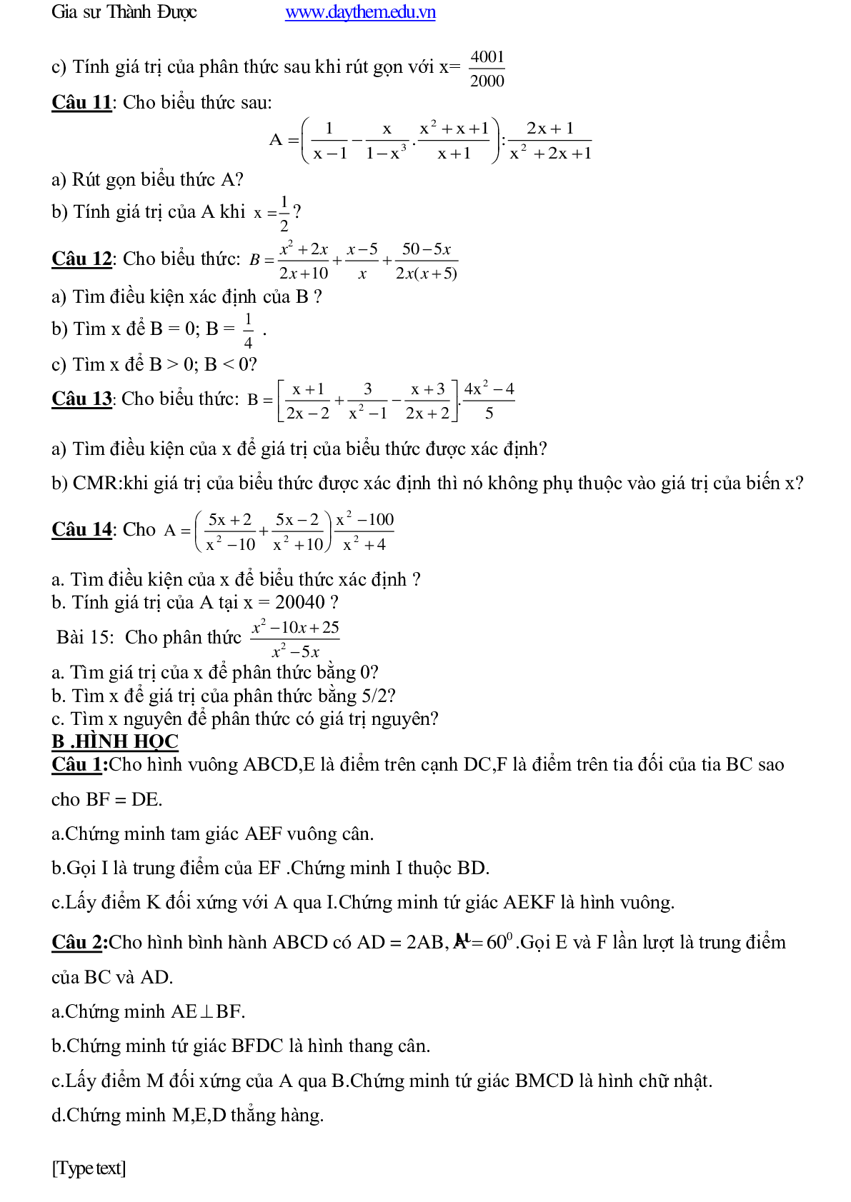 Bài tập ôn tập toán 8 học kì 1 cơ bản, nâng cao (trang 7)