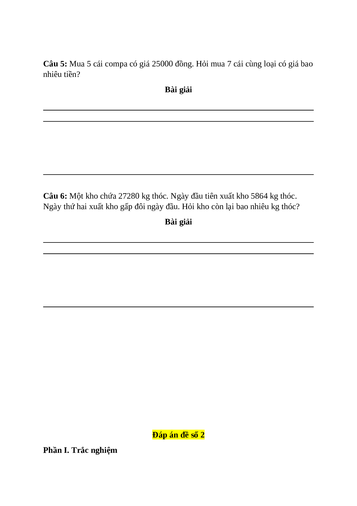 Bài tập cuối tuần môn Toán lớp 3 tuần 30 có đáp án - đề số 2 (trang 4)