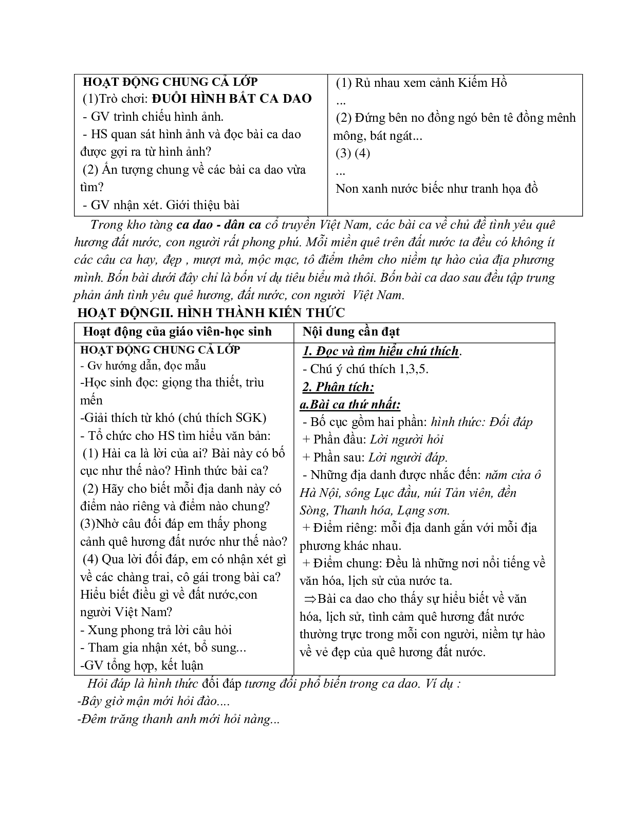 Giáo án ngữ văn lớp 7 Tuần 3 Tiết 10: Những câu hát về tình yêu quê hương, đất nước, con người mới nhất (trang 2)