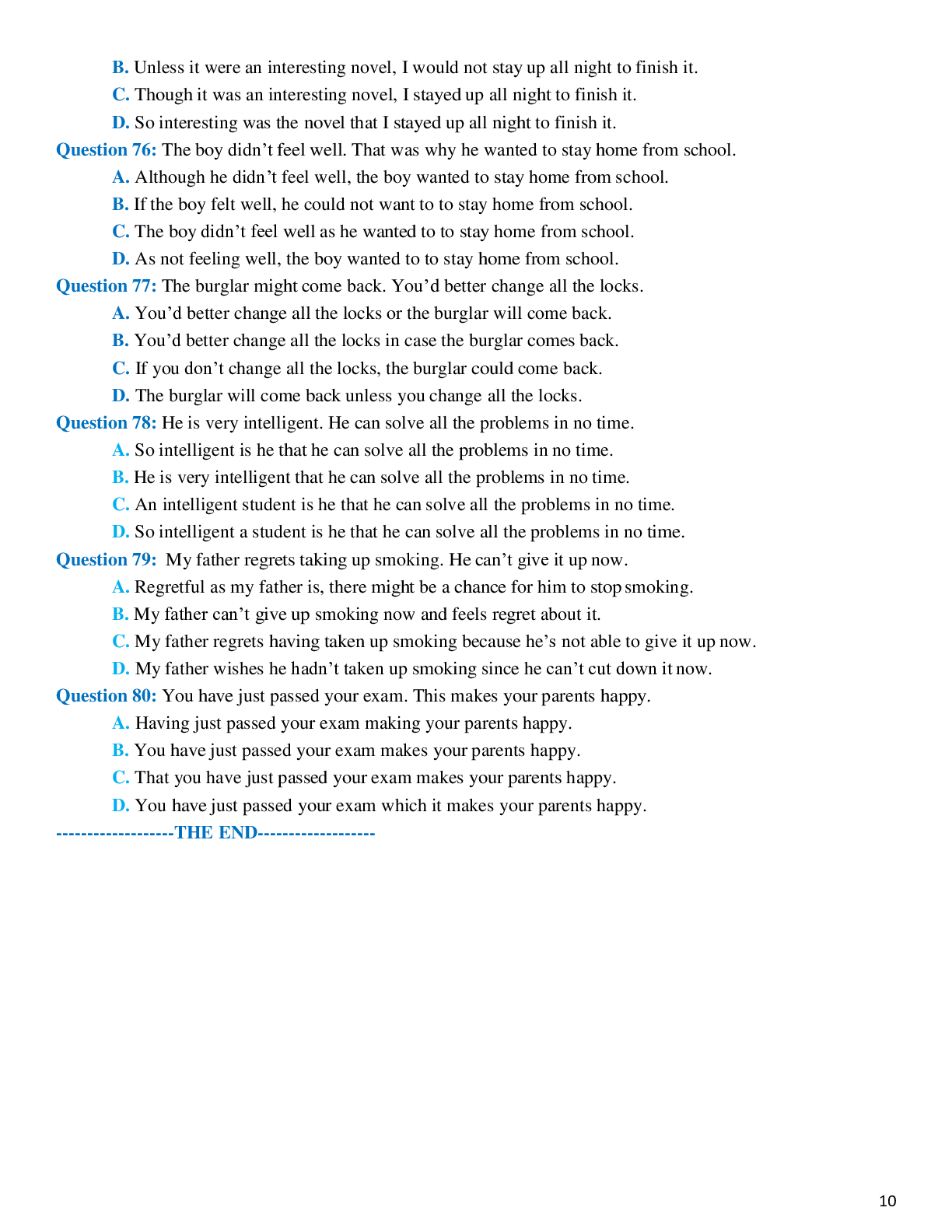 Bài tập kết hợp câu chọn lọc - Tiếng anh 12 (trang 10)