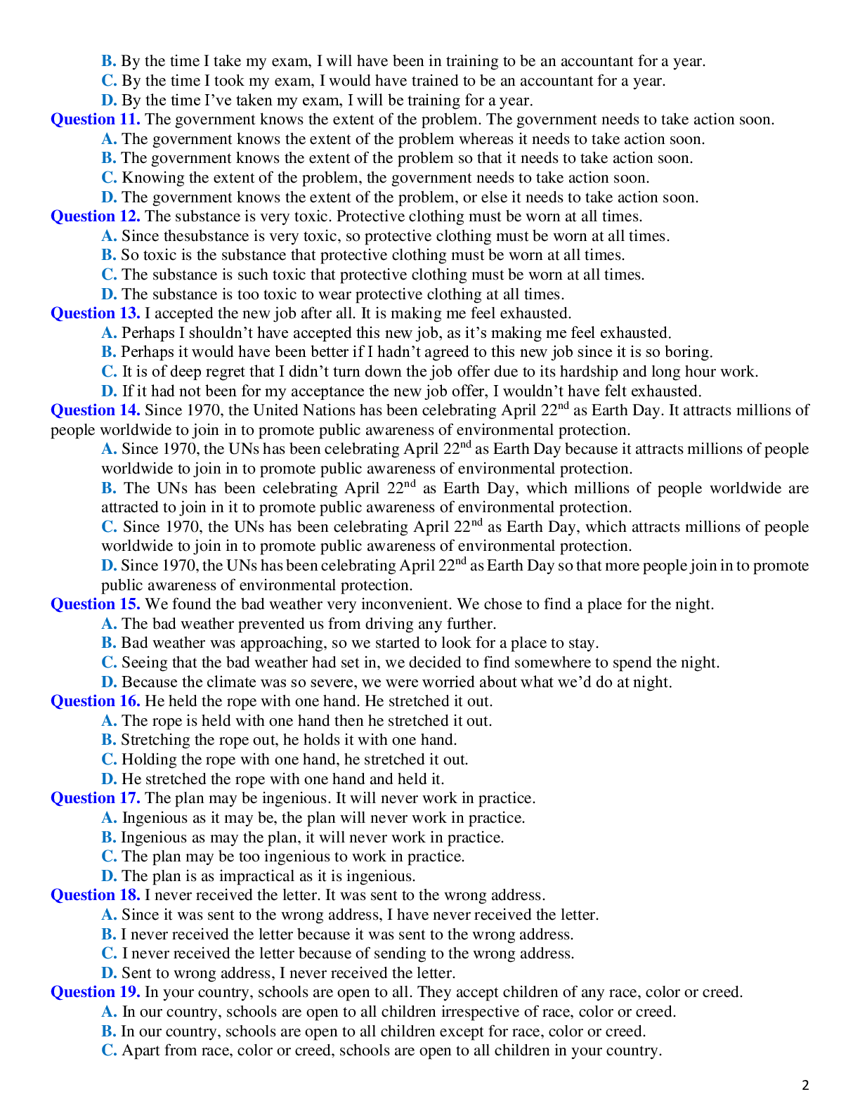 Bài tập kết hợp câu chọn lọc - Tiếng anh 12 (trang 2)