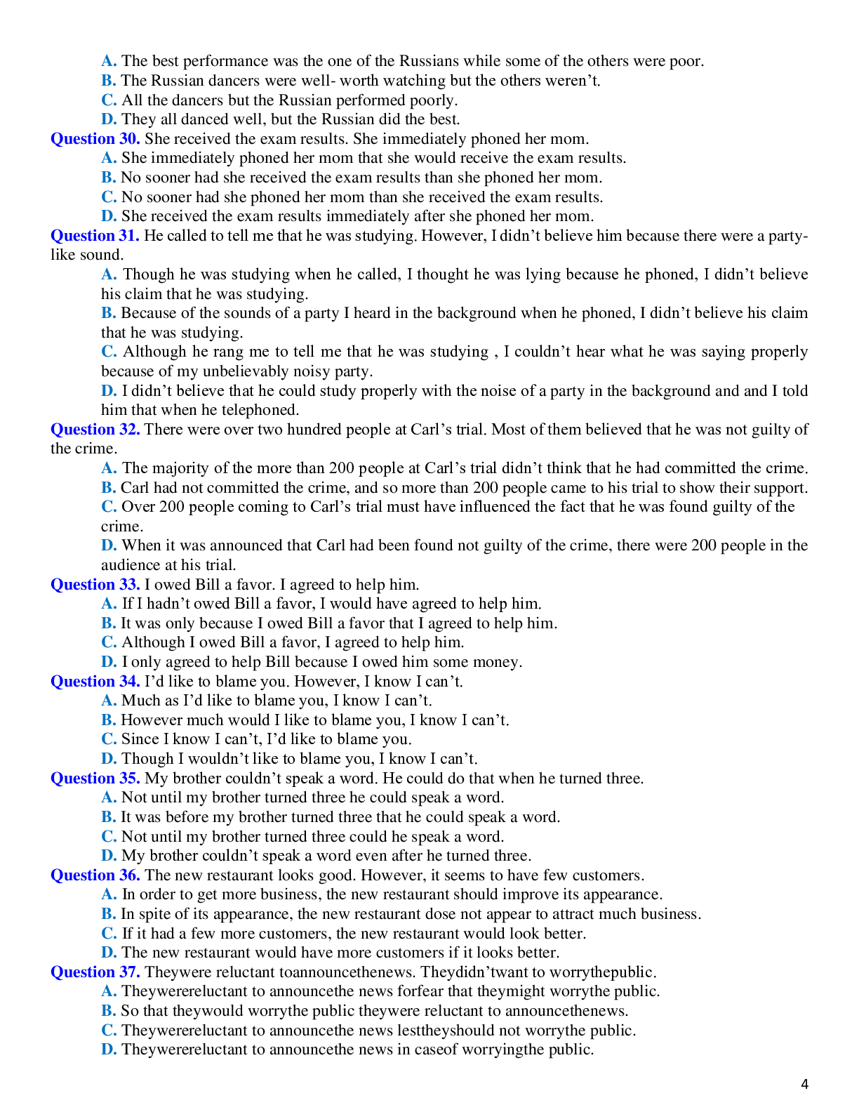 Bài tập kết hợp câu chọn lọc - Tiếng anh 12 (trang 4)