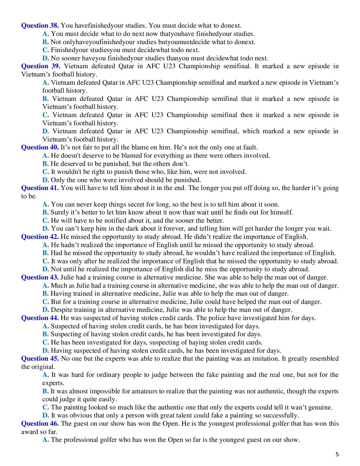 Bài tập kết hợp câu chọn lọc - Tiếng anh 12 (trang 5)