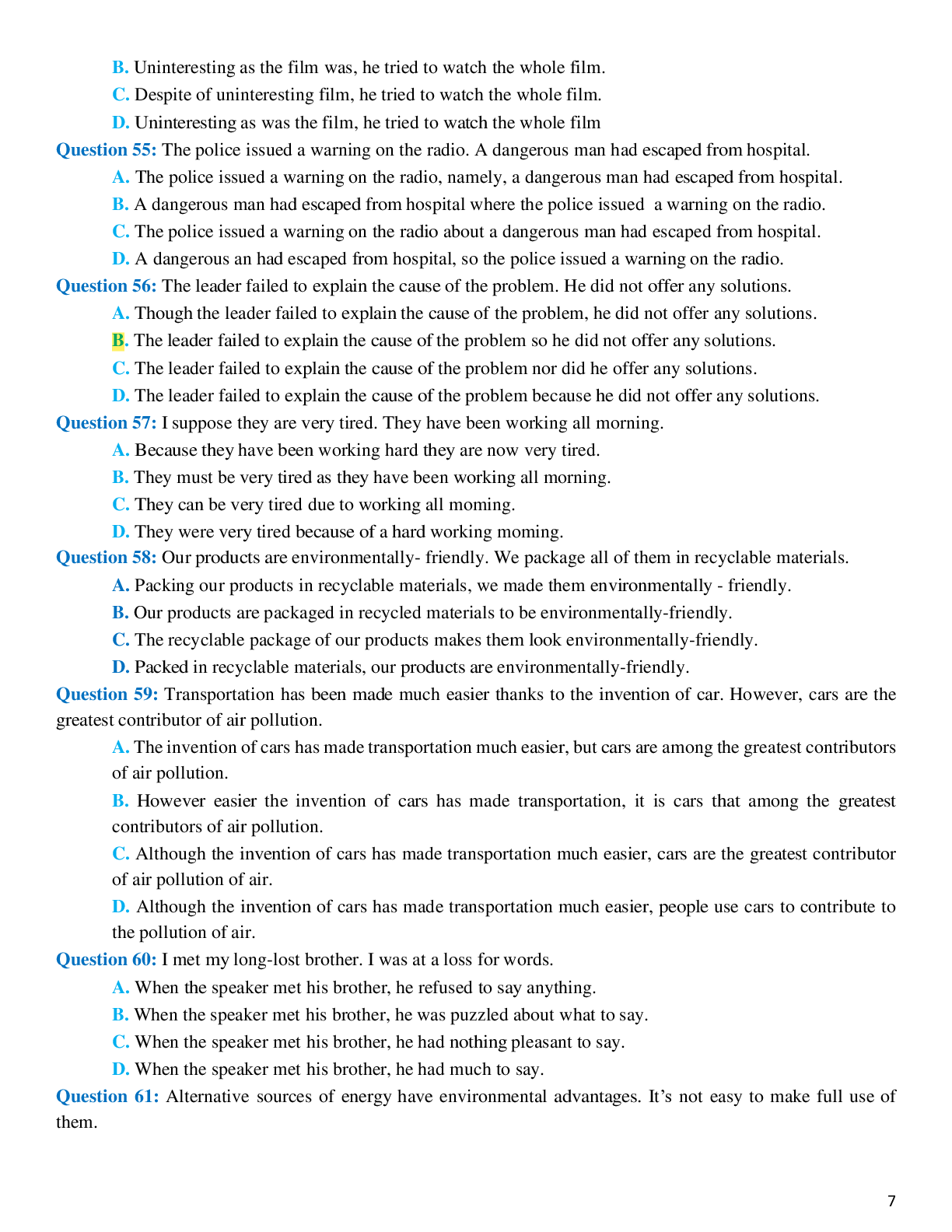 Bài tập kết hợp câu chọn lọc - Tiếng anh 12 (trang 7)