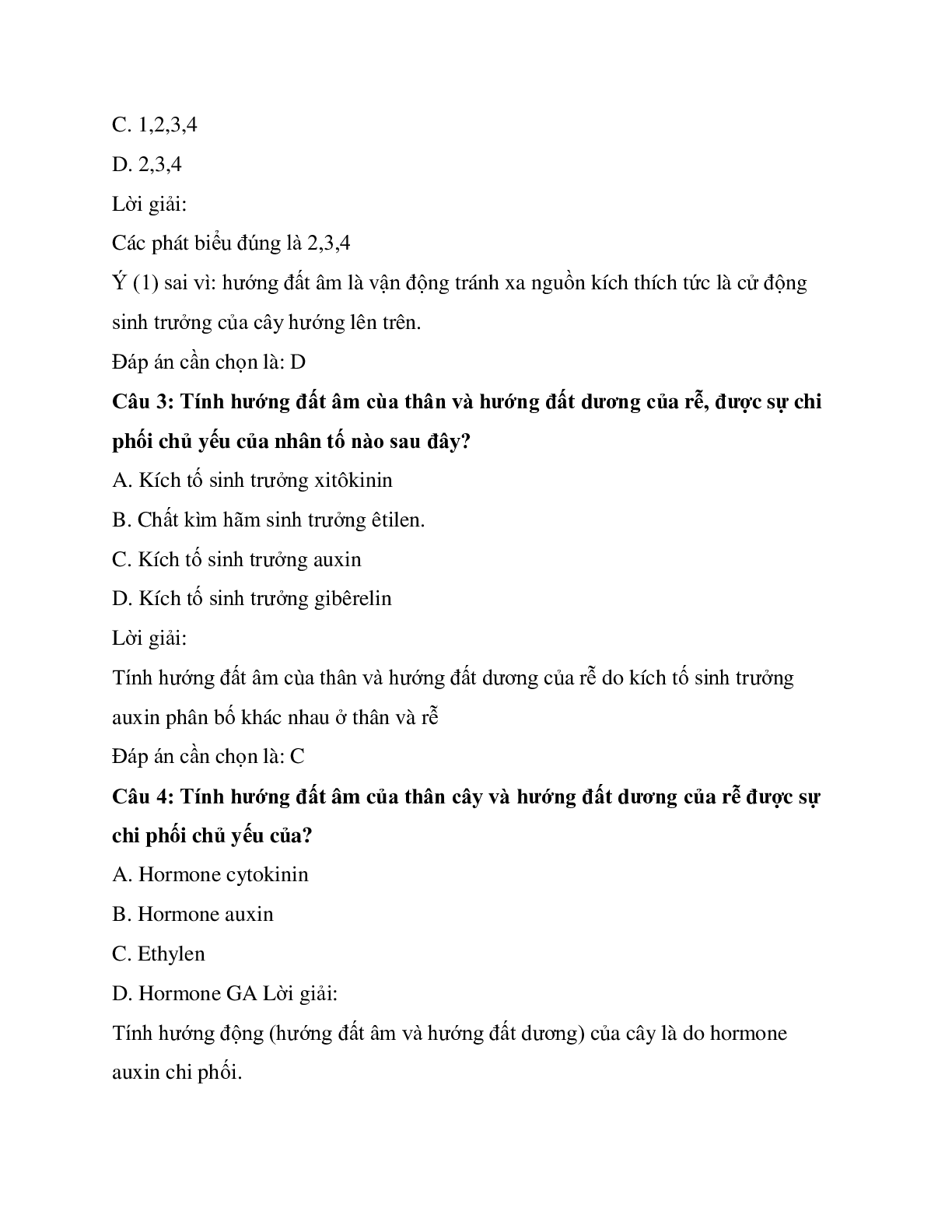 28 câu Trắc nghiệm Sinh học 11 Bài 23 có đáp án 2023: Hướng động (trang 2)
