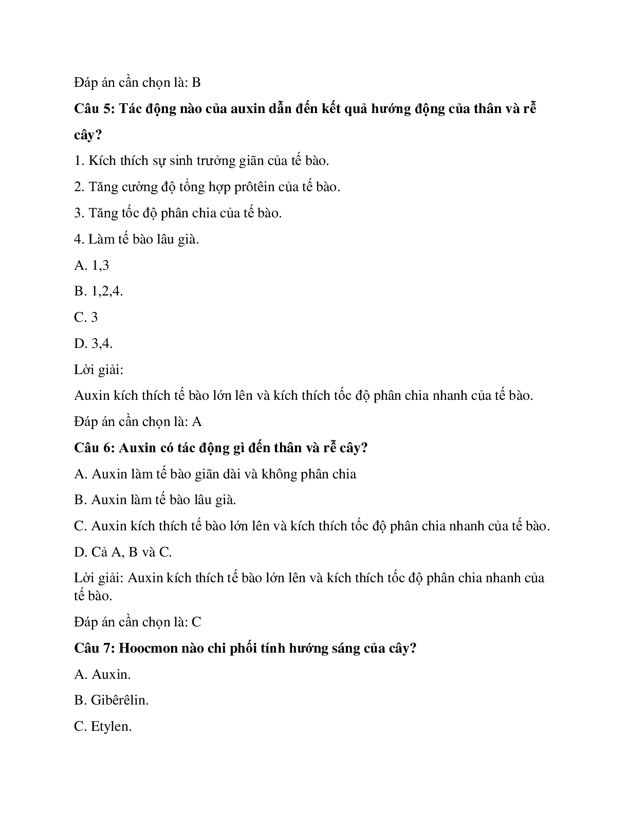 28 câu Trắc nghiệm Sinh học 11 Bài 23 có đáp án 2023: Hướng động (trang 3)