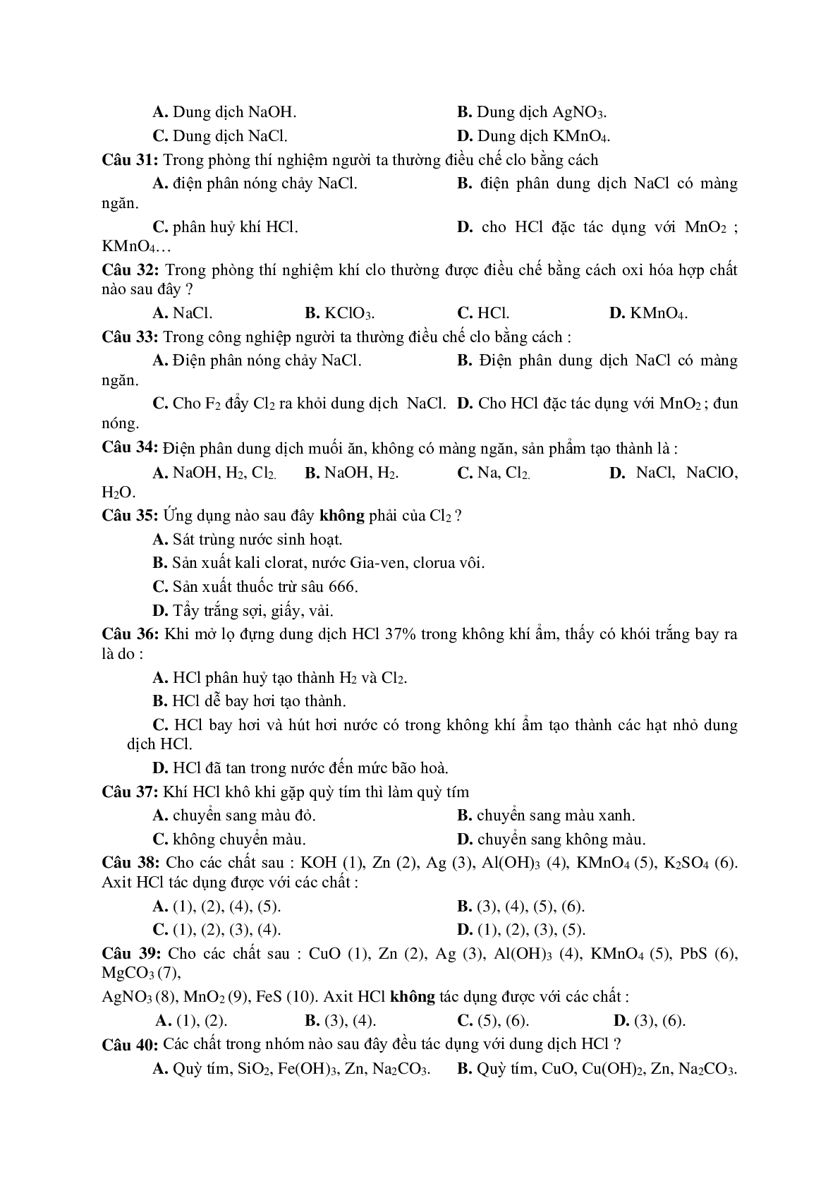 Lý thuyết và bài tập trắc nghiệm Chương Nhóm halogen môn Hóa lớp 10 có đáp án (trang 10)