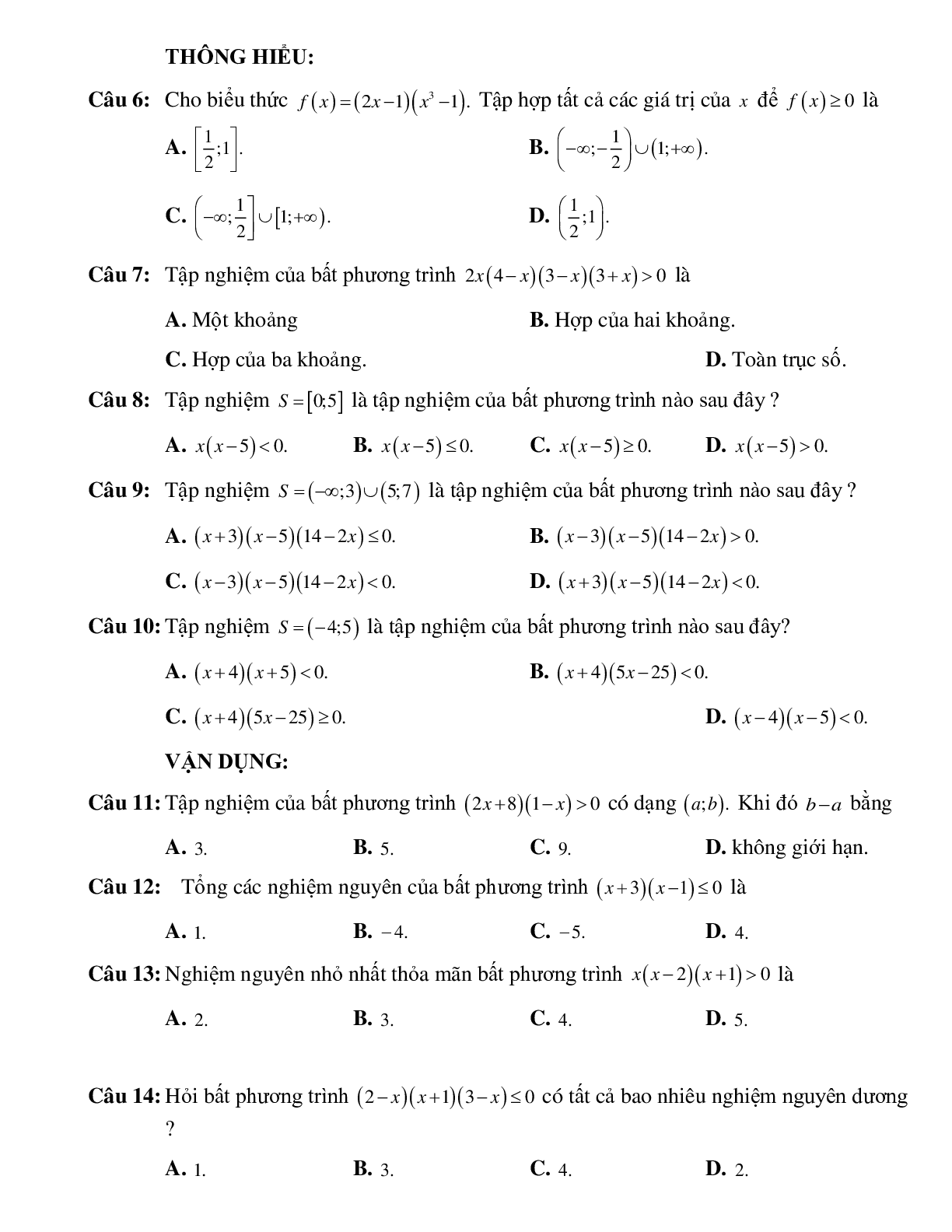 Bài tập ứng dụng dấu của nhị thức bậc nhất giải bất phương trình tích Toán 10 (trang 4)