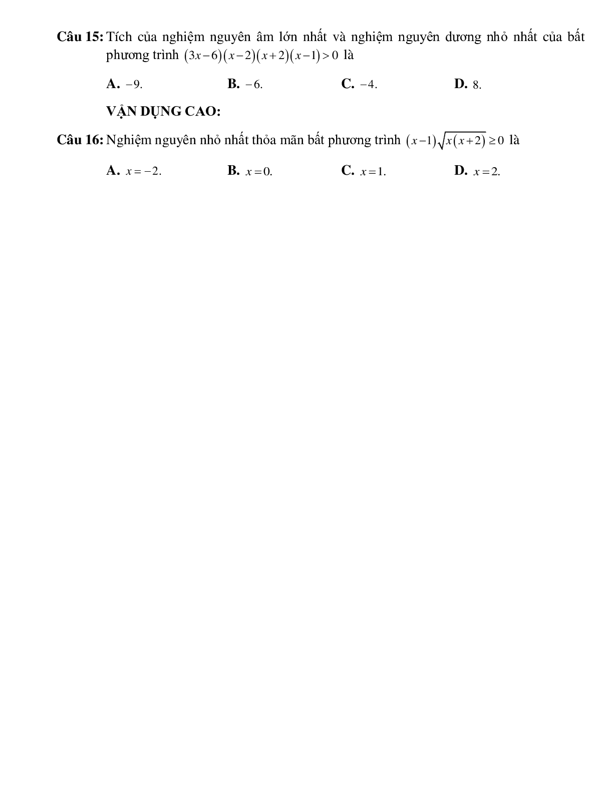 Bài tập ứng dụng dấu của nhị thức bậc nhất giải bất phương trình tích Toán 10 (trang 5)