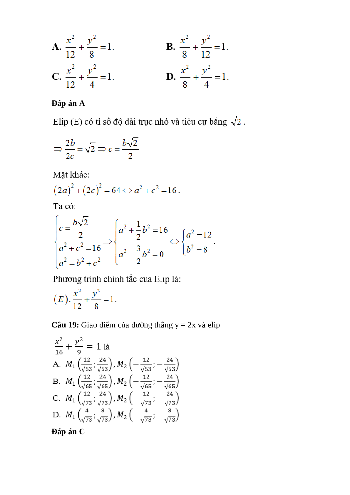 Trắc nghiệm Phương trình đường Elip (phần 2) có đáp án – Toán lớp 10 (trang 3)
