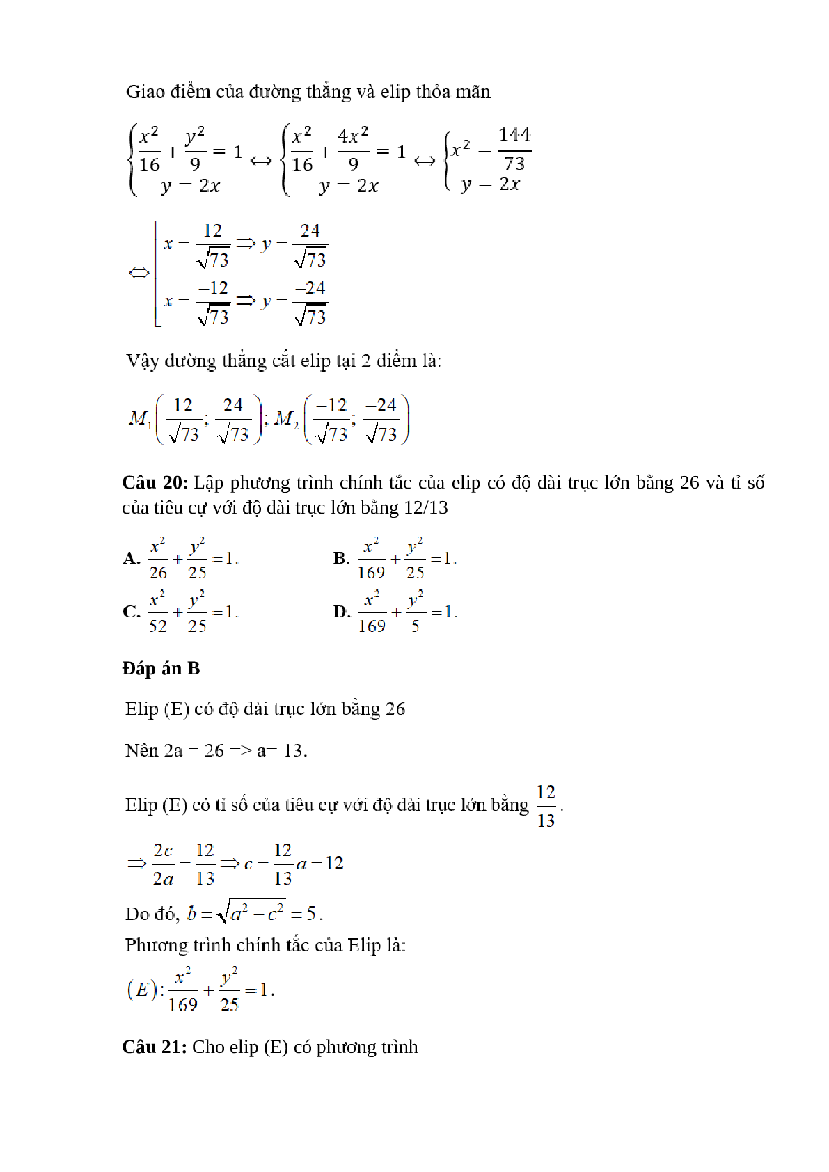 Trắc nghiệm Phương trình đường Elip (phần 2) có đáp án – Toán lớp 10 (trang 4)