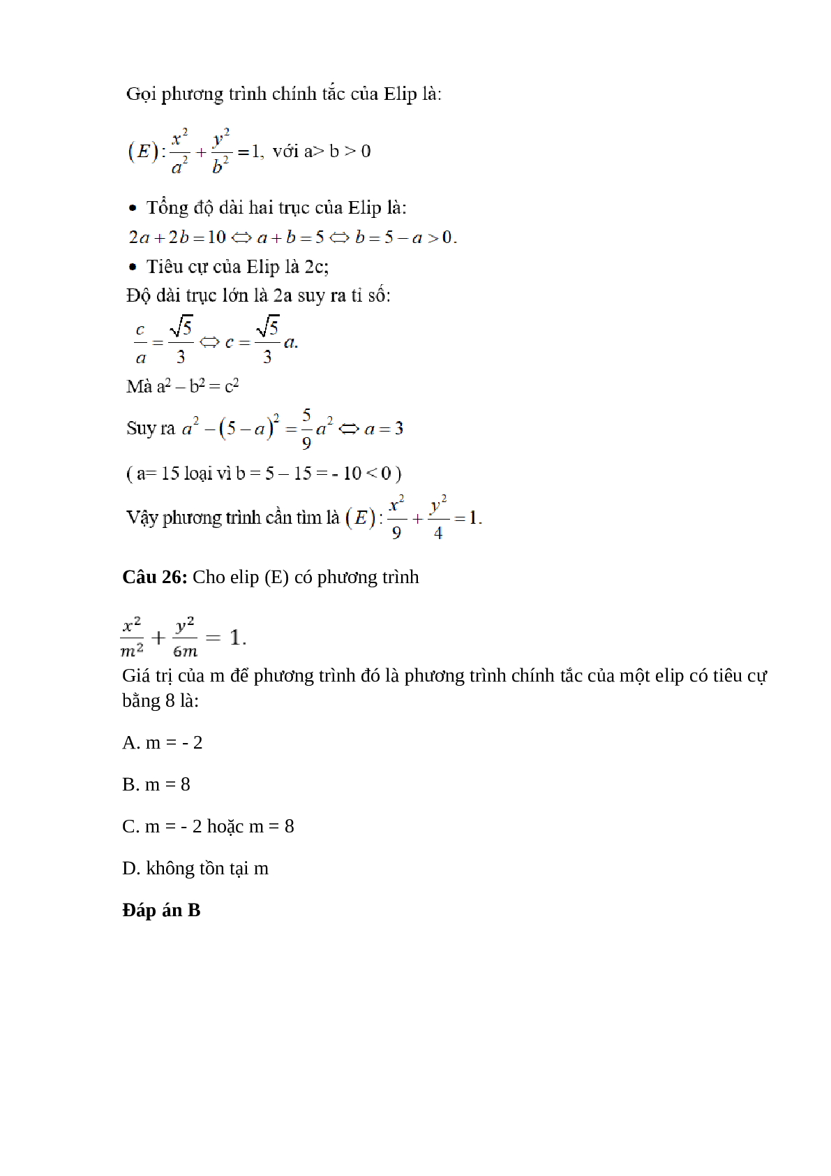 Trắc nghiệm Phương trình đường Elip (phần 2) có đáp án – Toán lớp 10 (trang 8)
