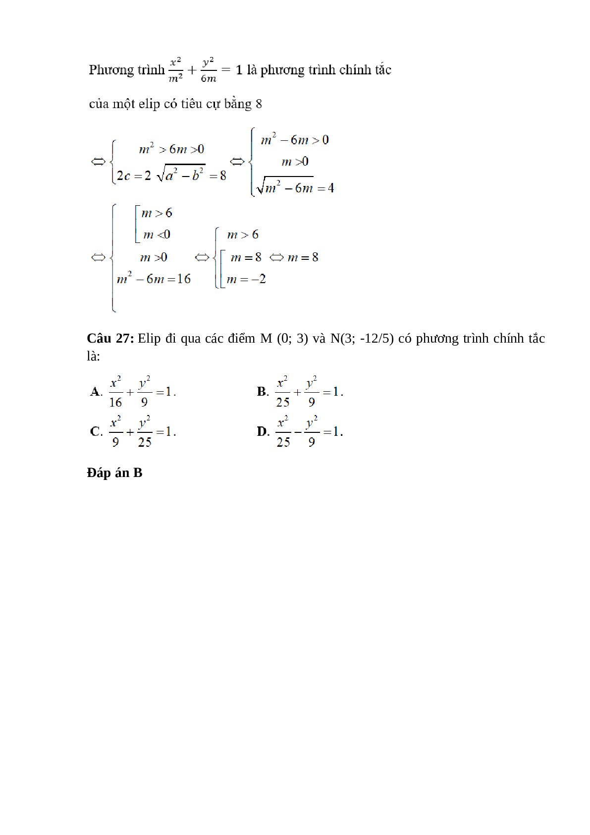Trắc nghiệm Phương trình đường Elip (phần 2) có đáp án – Toán lớp 10 (trang 9)