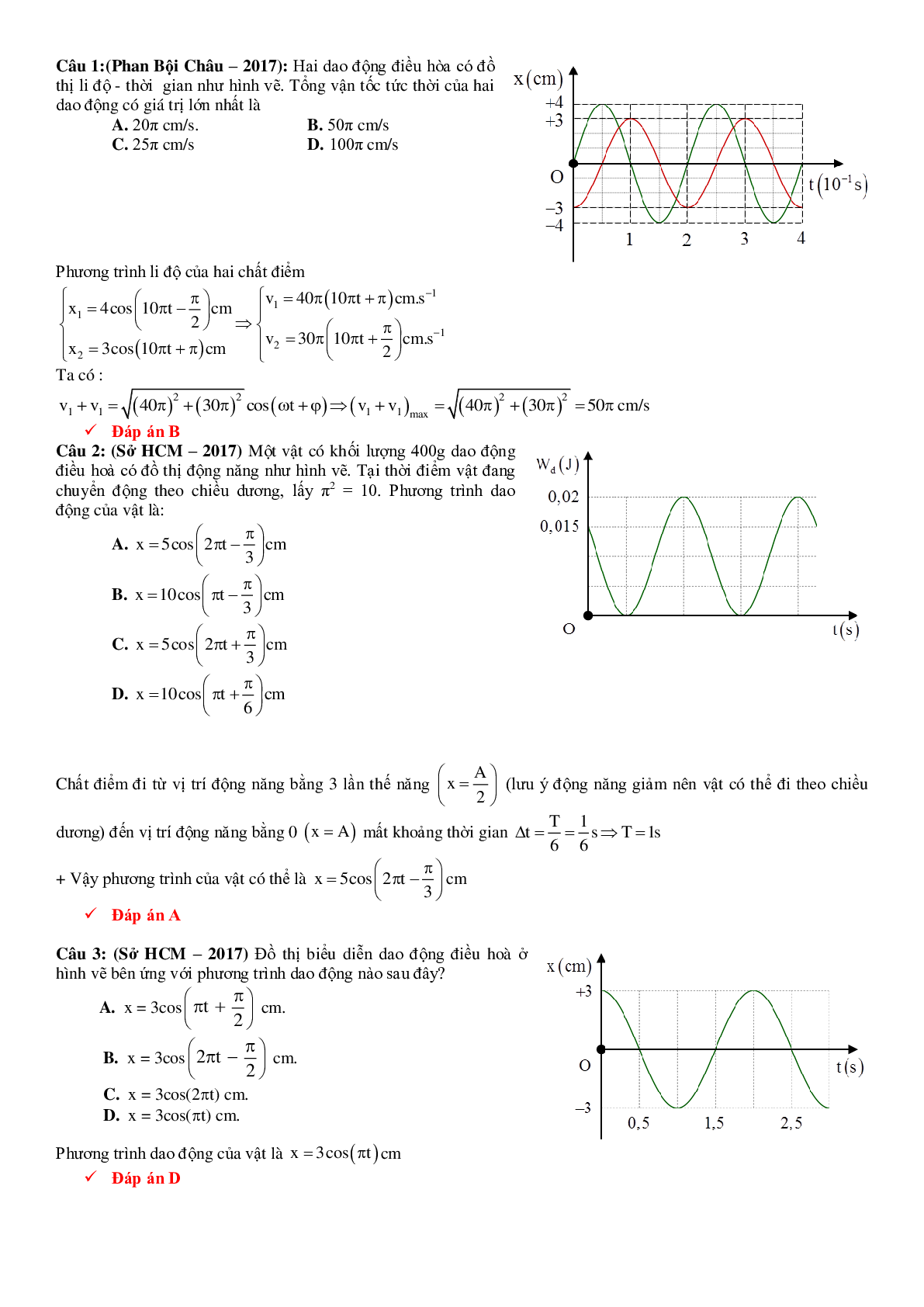Bài tập Đồ thị dao động cơ Vật lý lớp 12 có đáp án (trang 2)