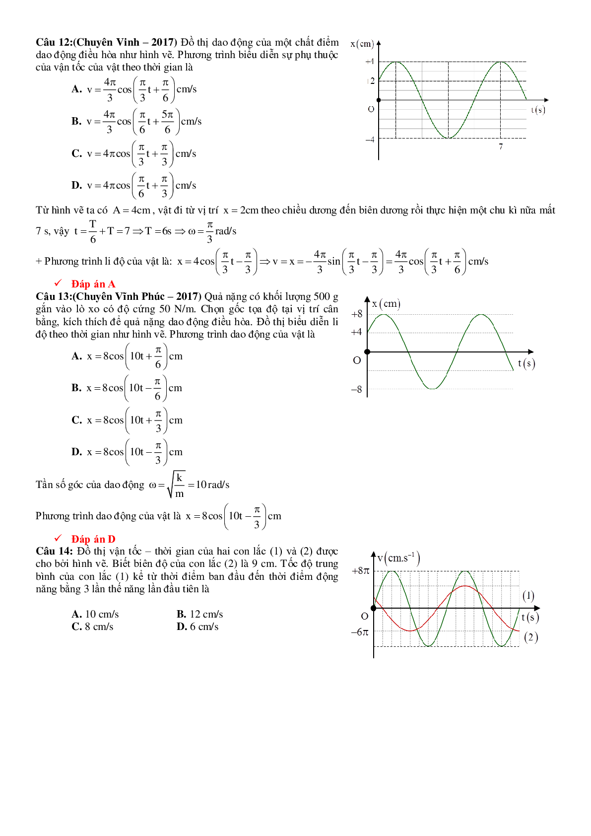 Bài tập Đồ thị dao động cơ Vật lý lớp 12 có đáp án (trang 5)