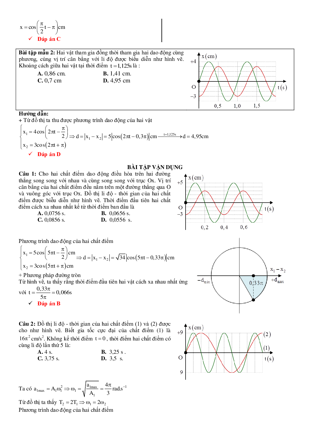 Bài tập Đồ thị dao động cơ Vật lý lớp 12 có đáp án (trang 7)