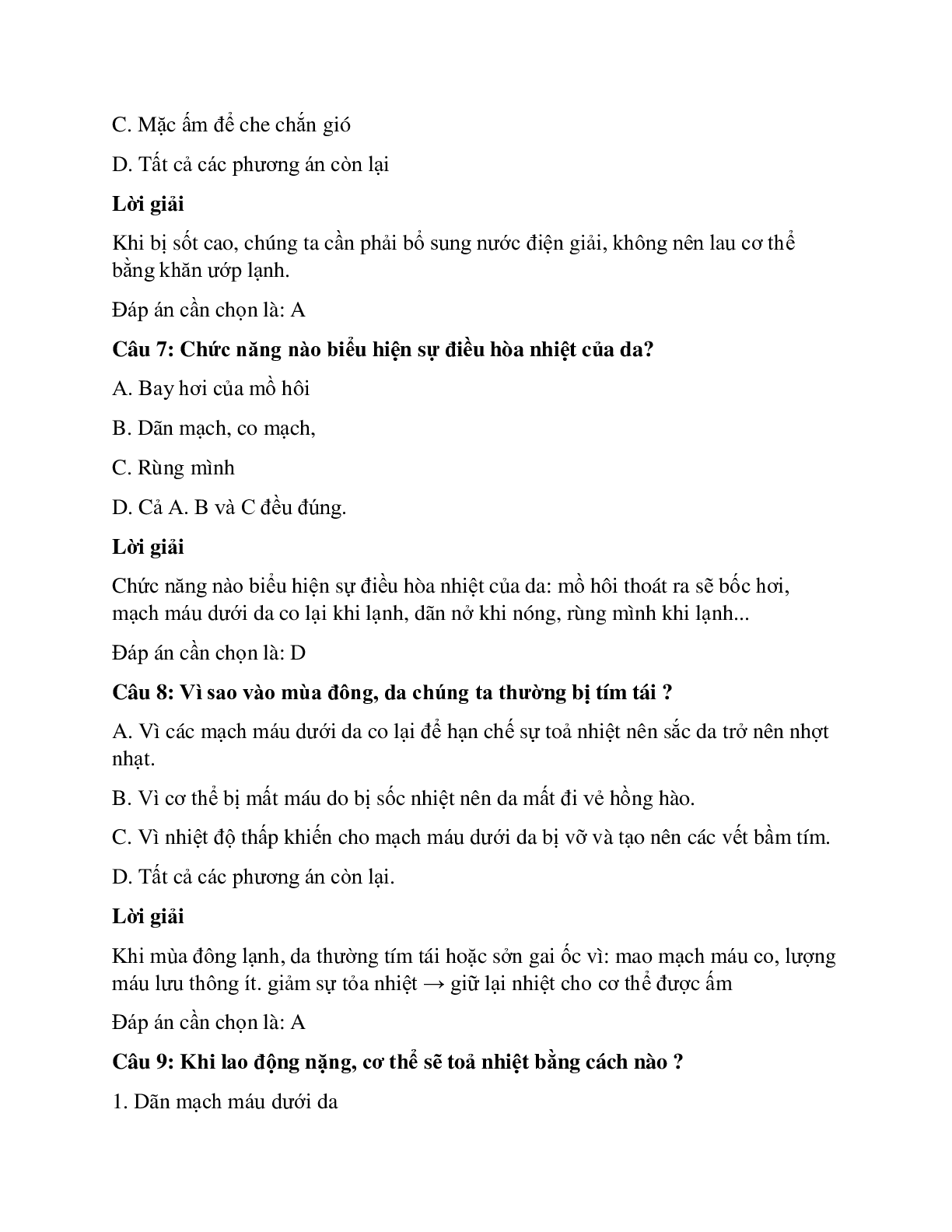 37 câu Trắc nghiệm Sinh học 8 Bài 33 có đáp án 2023: Thân nhiệt (trang 3)
