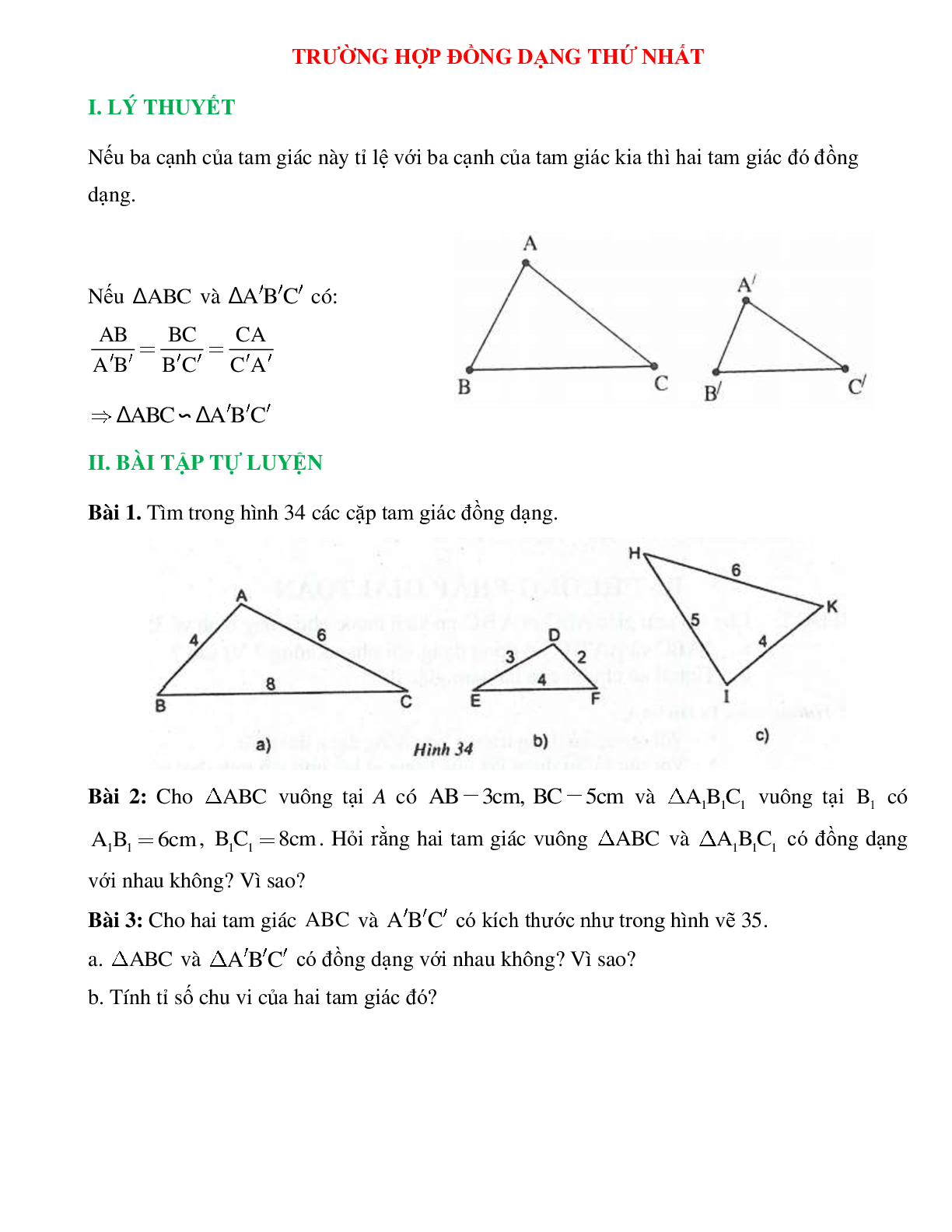 50 Bài tập Trường hợp đồng dạng thứ nhất của tam giác (có đáp án)- Toán 8 (trang 1)