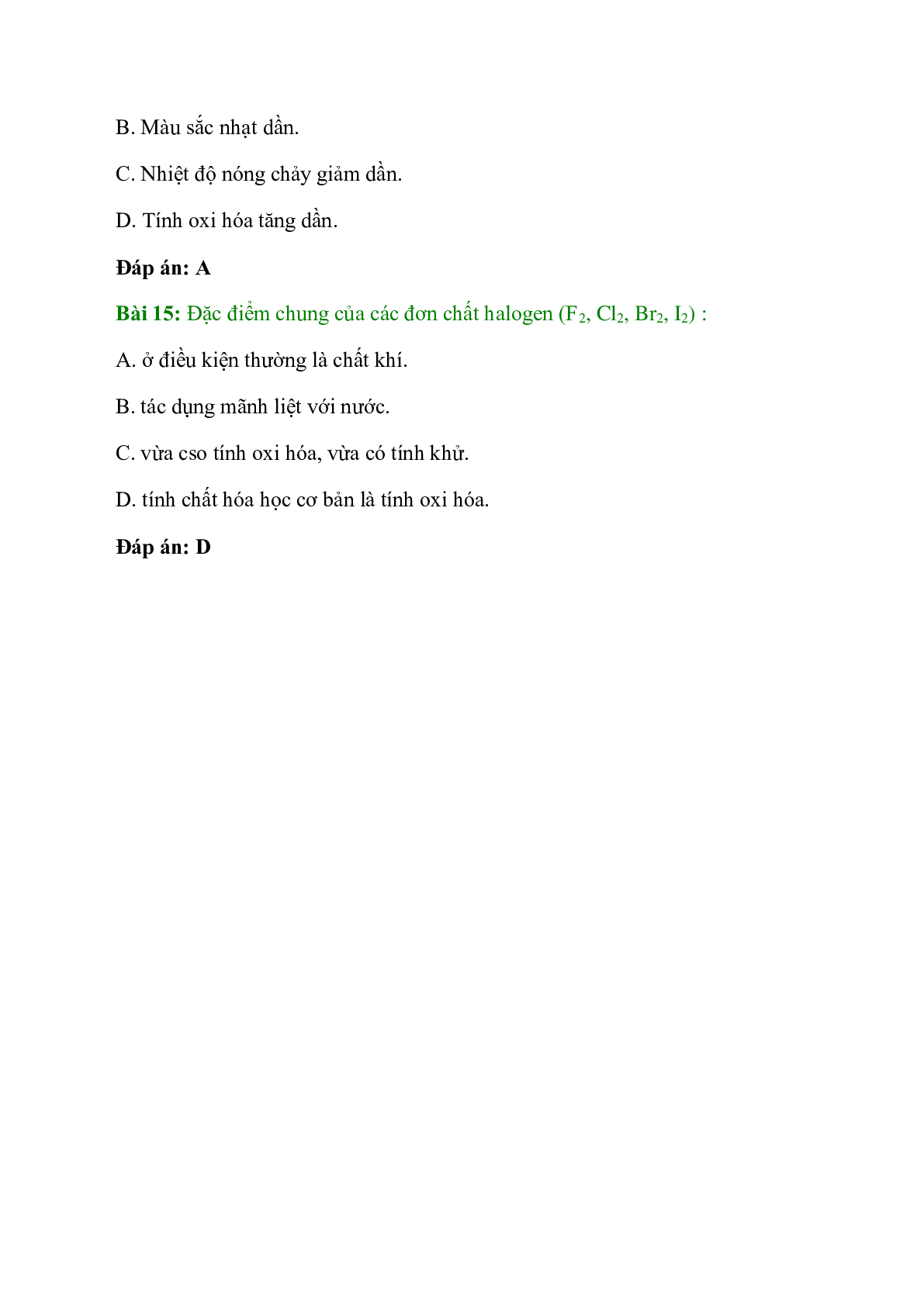 Trắc nghiệm Khái quát về nhóm halogen có đáp án - Hóa học 10 (trang 5)