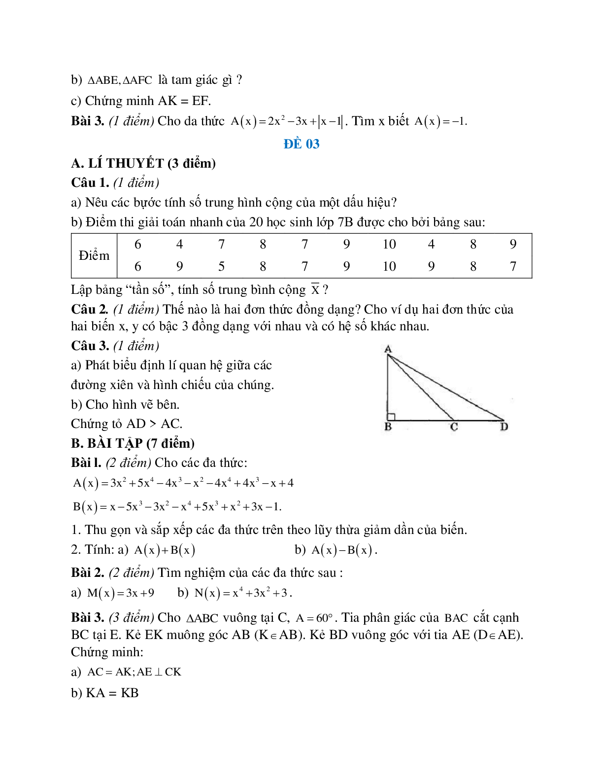Đề kiểm tra học kì 2 toán lớp 7 (5 đề) (trang 3)