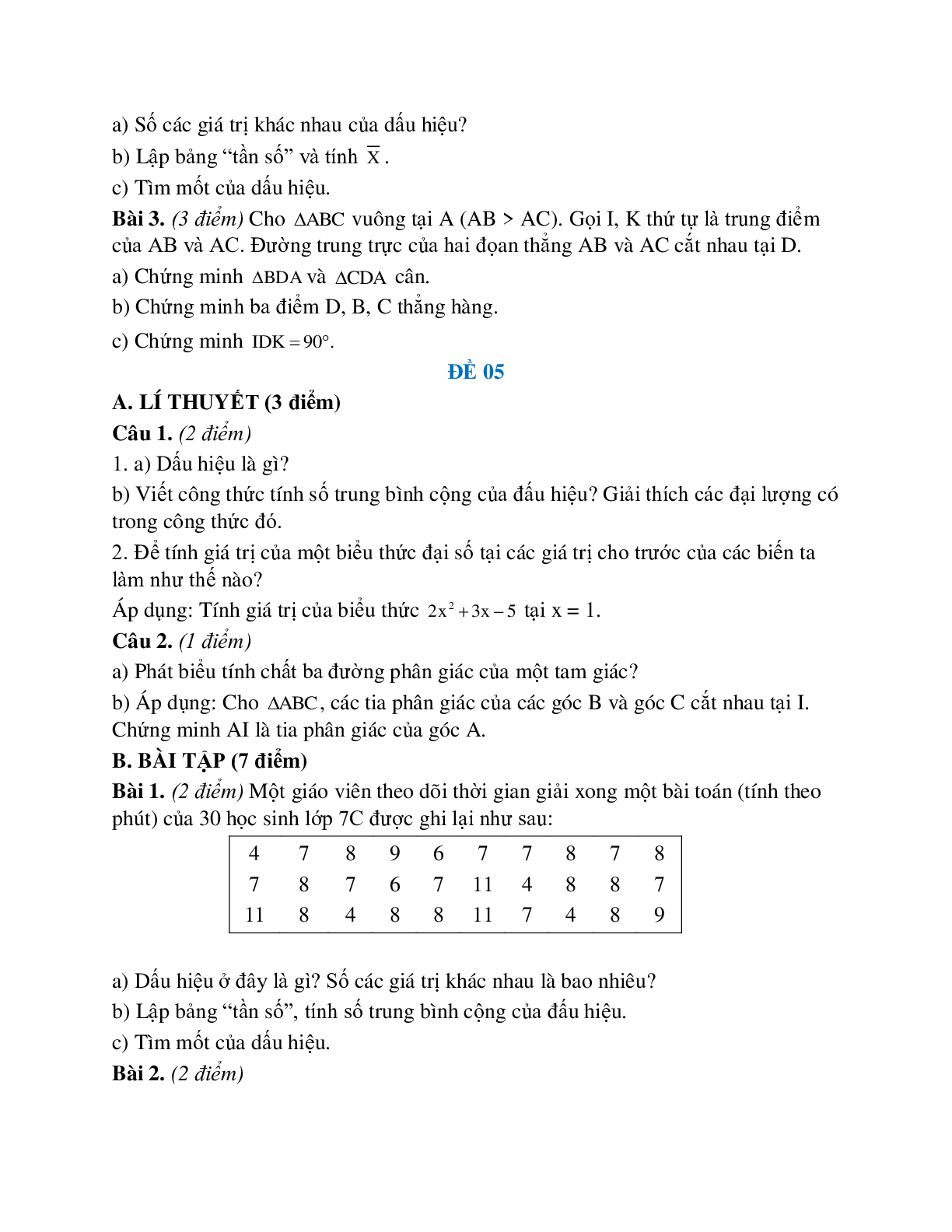 Đề kiểm tra học kì 2 toán lớp 7 (5 đề) (trang 5)