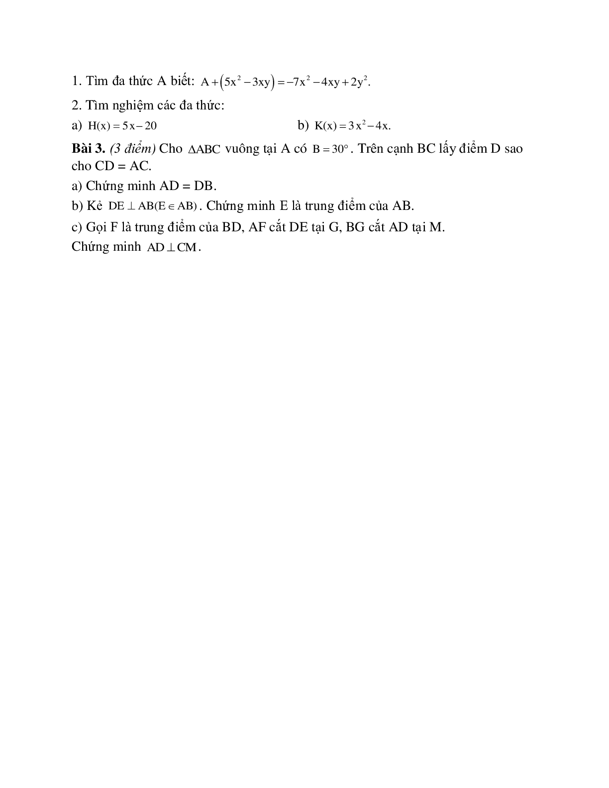 Đề kiểm tra học kì 2 toán lớp 7 (5 đề) (trang 6)