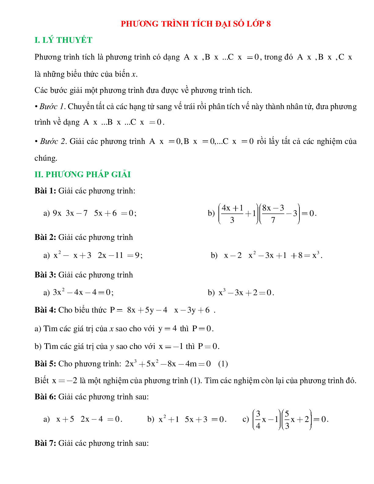 Phương trình tích đại số lớp 8 (trang 1)