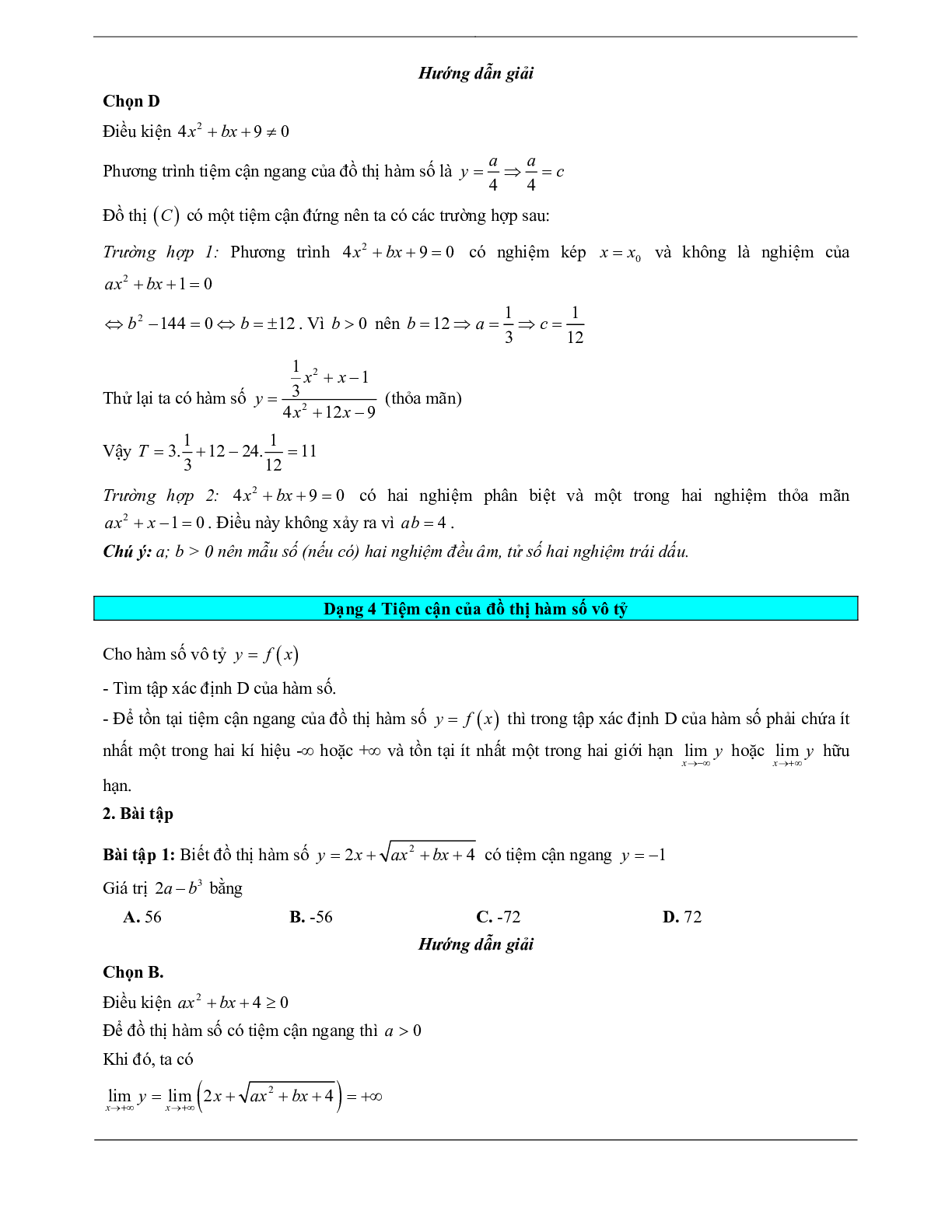 Các dạng bài tập trắc nghiệm về VDC đường tiệm cận của đồ thị hàm số (trang 7)
